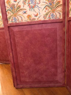 French Four-Paneled Screen, circa 1835, with Hand-Blocked Wallpaper