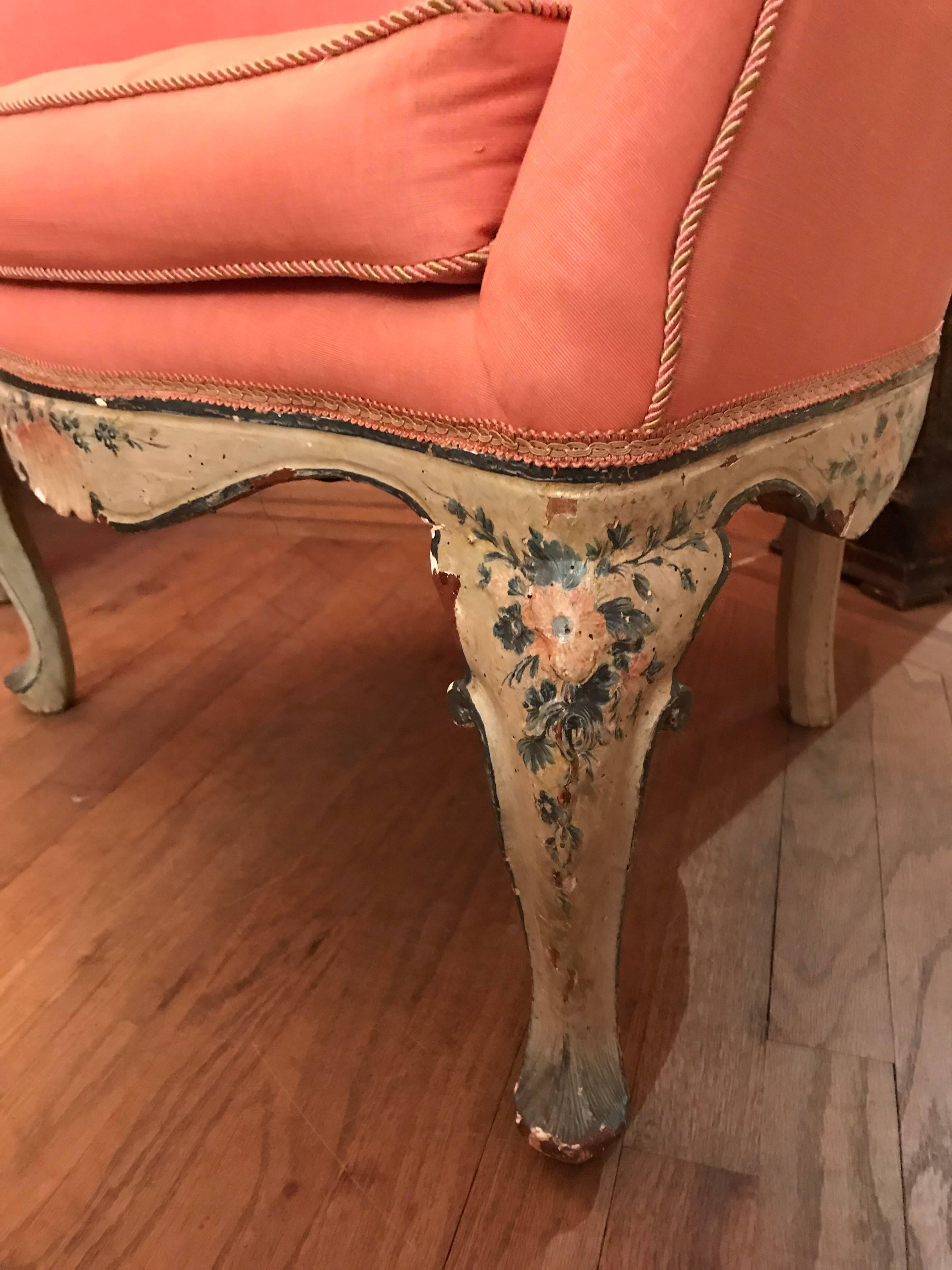 Italian Pair of 18th Century, Venetian, Painted Wood Tub Chairs For Sale