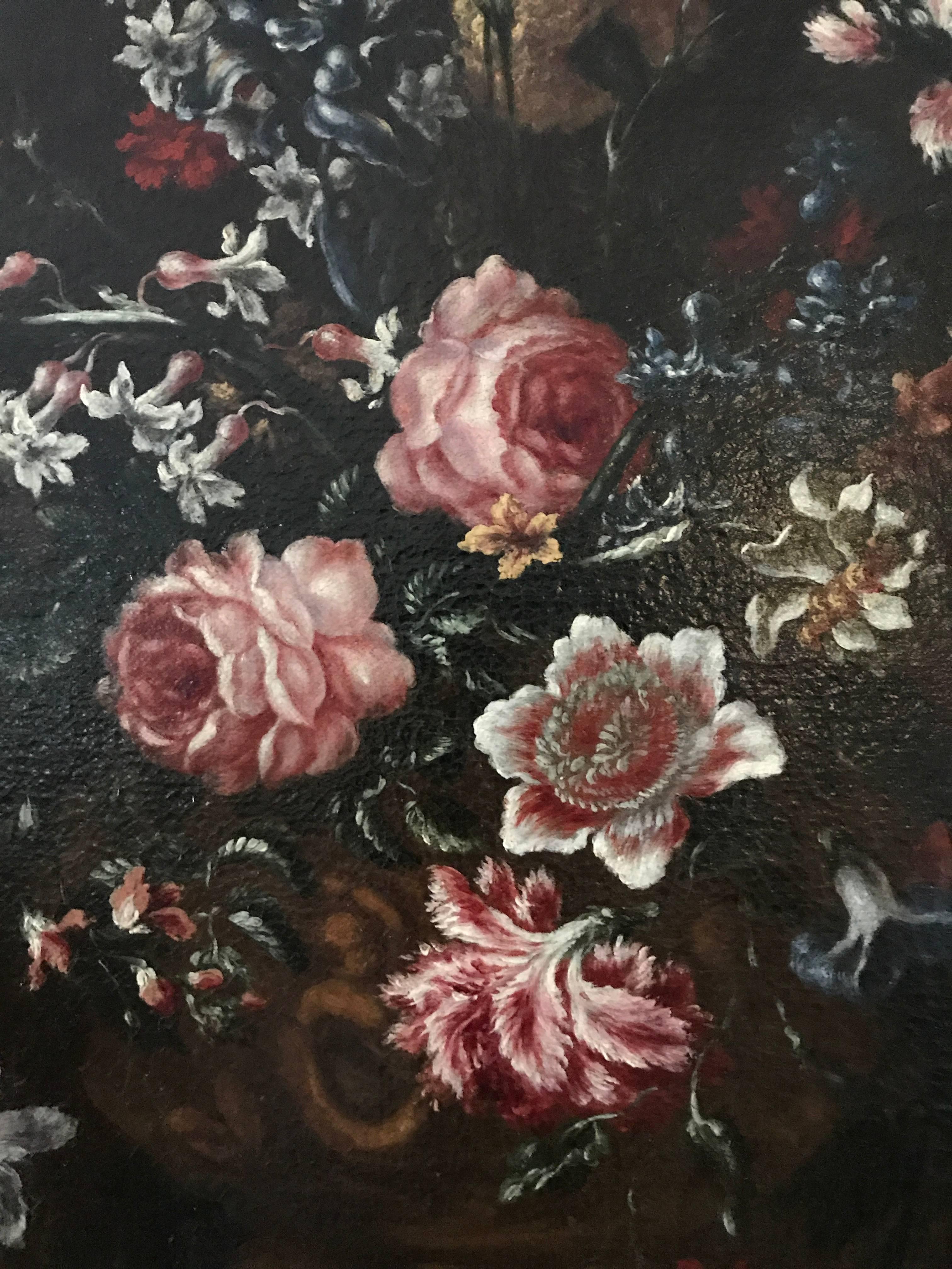 Bouquet of Carnations Still Life, Attributed to Bartolomeo Bimbi, circa 1700s In Excellent Condition For Sale In NEW YORK, NY