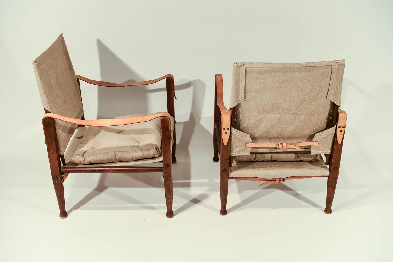 Danish Pair of Kaare Klint Safari Chairs for Rud Rasmussen, Denmark, 1930s
