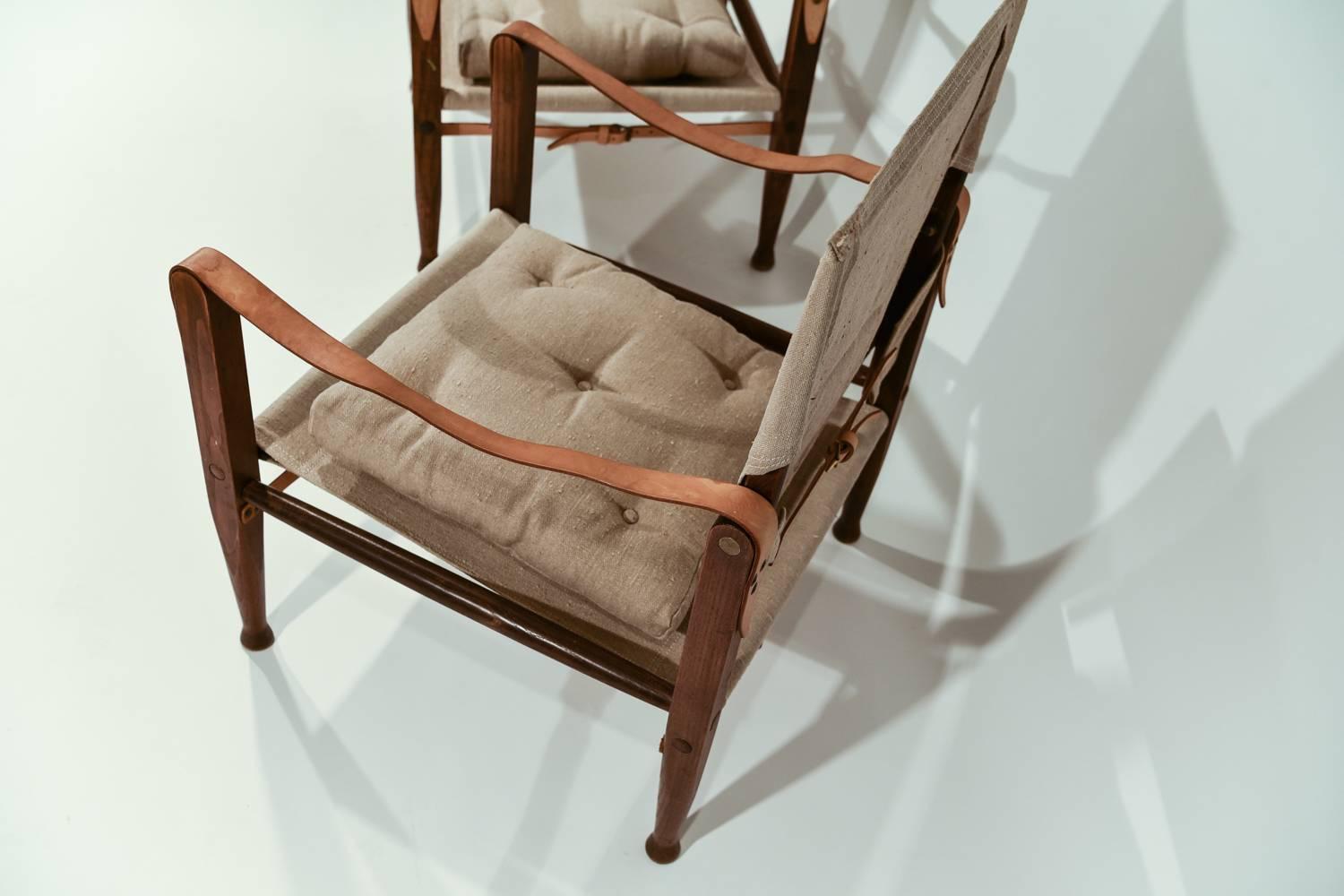 Mid-Century Modern Pair of Kaare Klint Safari Chairs for Rud Rasmussen, Denmark, 1930s