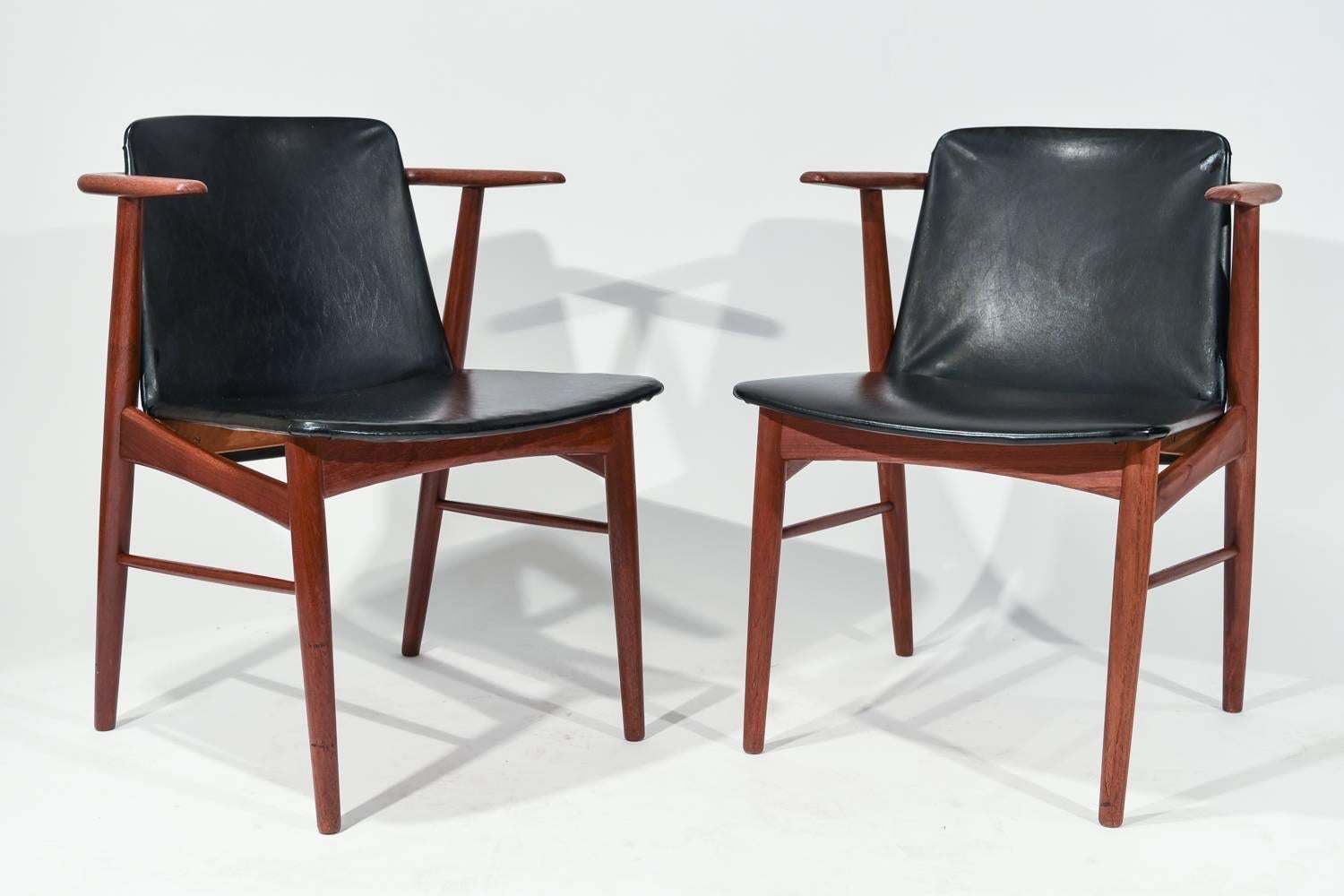 This fine pair of armchairs was designed by Hans Olsen for manufacturer N.A. Jorgensen, also know as Bramin, in 1955. They feature great teak frames.