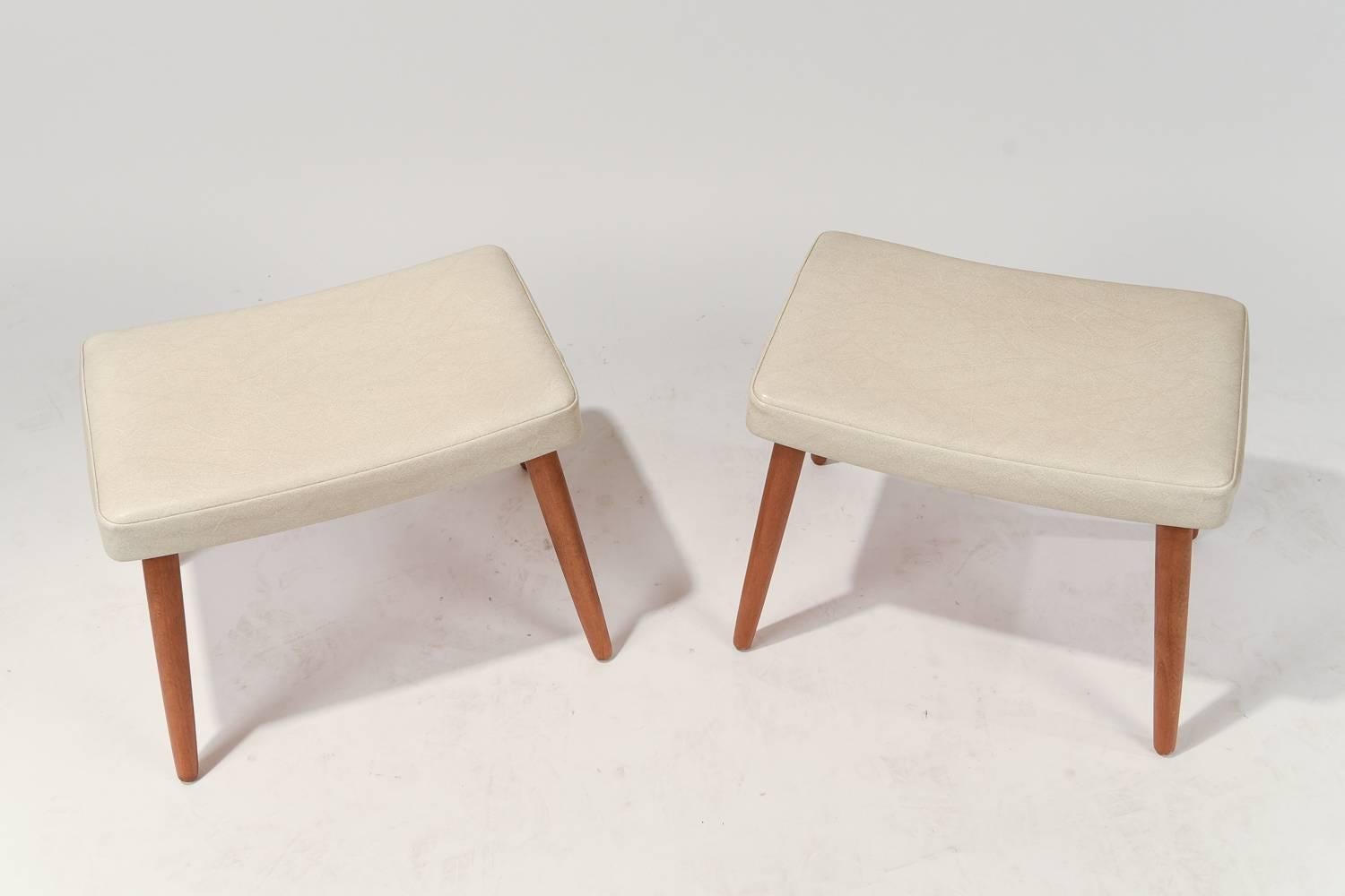 A fantastic pair of Danish Mid-Century stools circa 1960s. Can make great footstools or extra seating when needed.