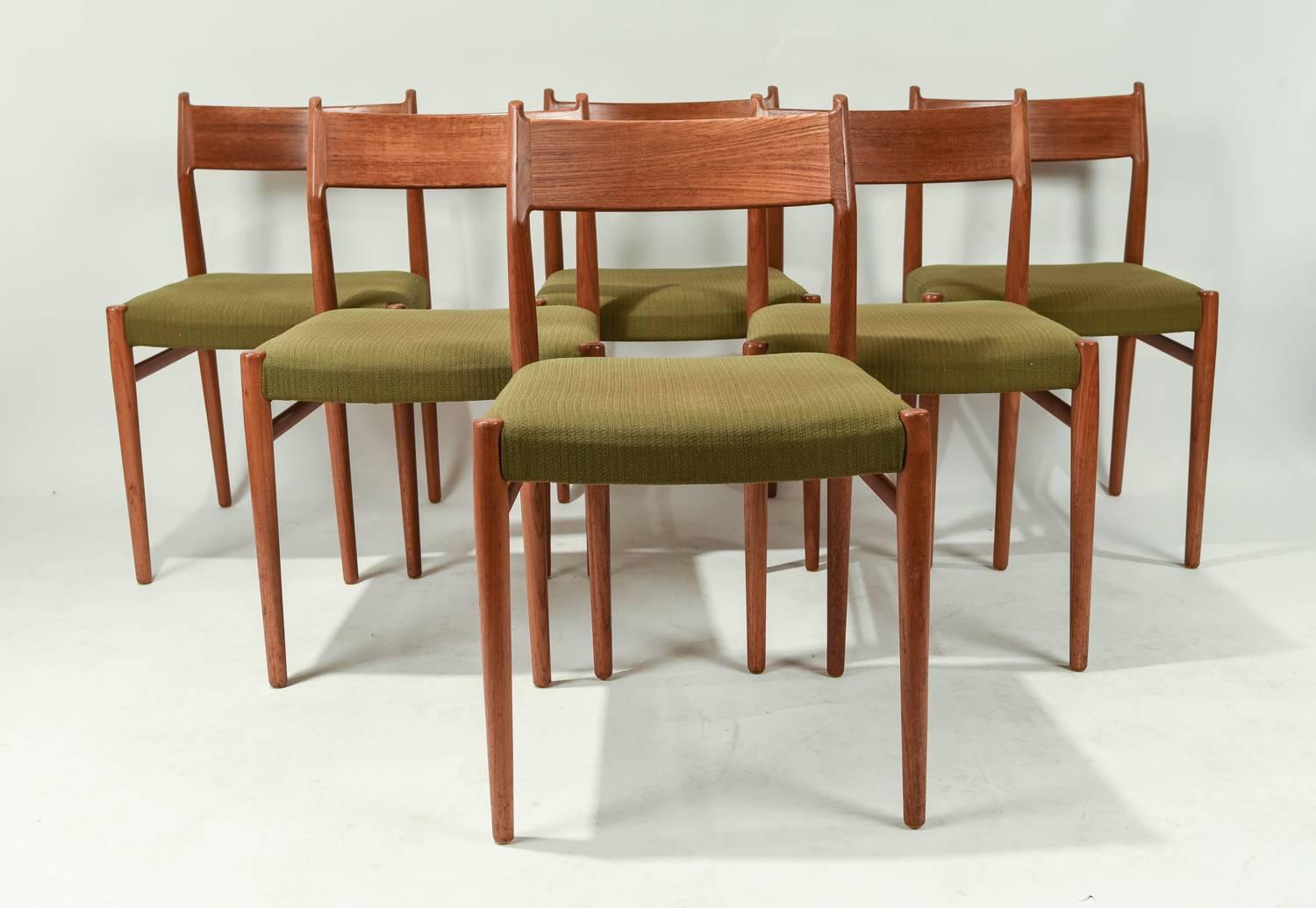 Mid-Century Modern Set of Six Arne Vodder for Sibast Furniture #418 Teak Dining Chairs