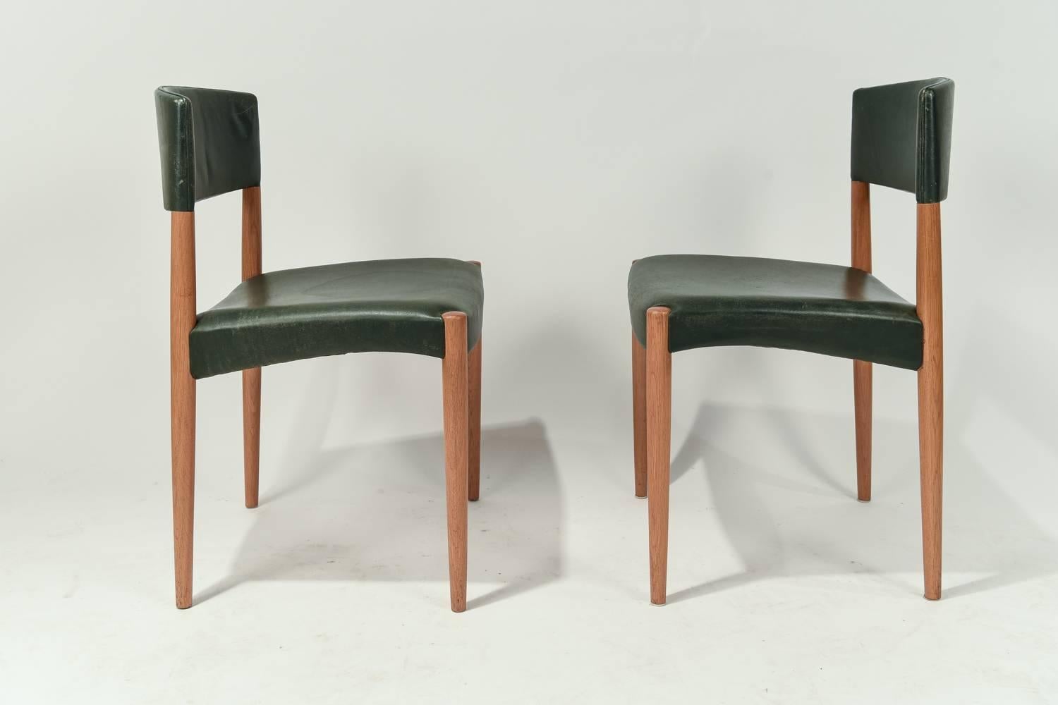 Mid-Century Modern Set of Eight Ludvig Pontoppidan Leather and Oak Side Chairs