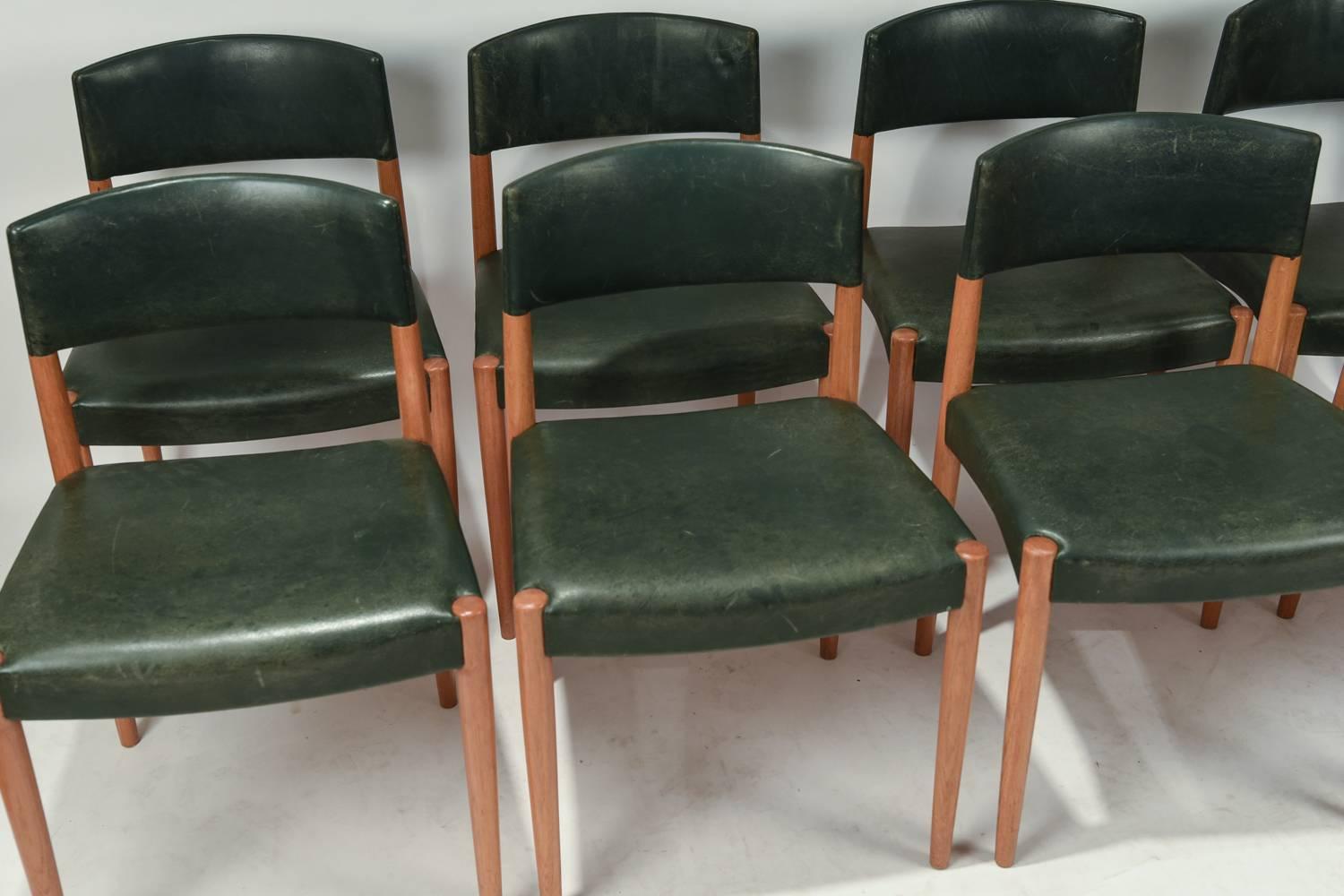 Mid-20th Century Set of Eight Ludvig Pontoppidan Leather and Oak Side Chairs