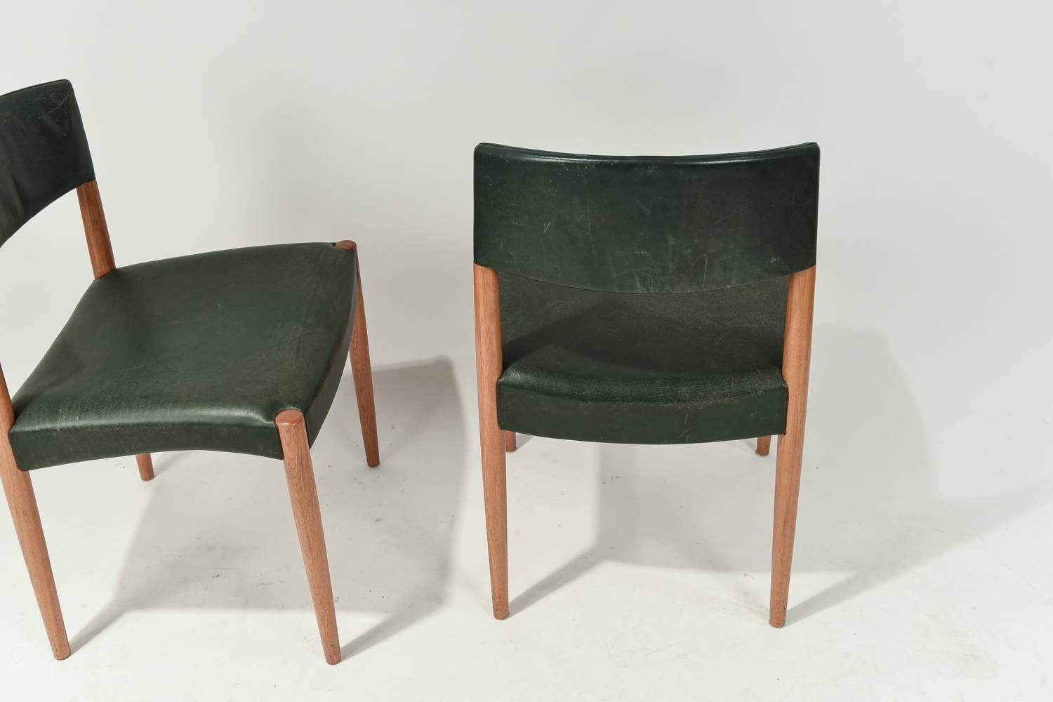 Danish Set of Eight Ludvig Pontoppidan Leather and Oak Side Chairs