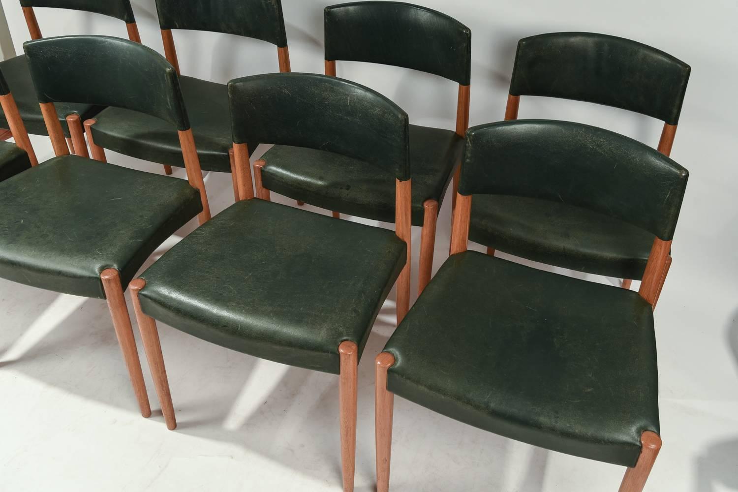 Set of Eight Ludvig Pontoppidan Leather and Oak Side Chairs 1