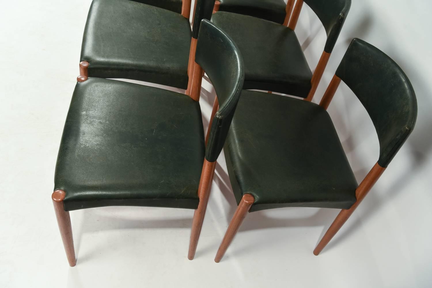 Set of Eight Ludvig Pontoppidan Leather and Oak Side Chairs 2