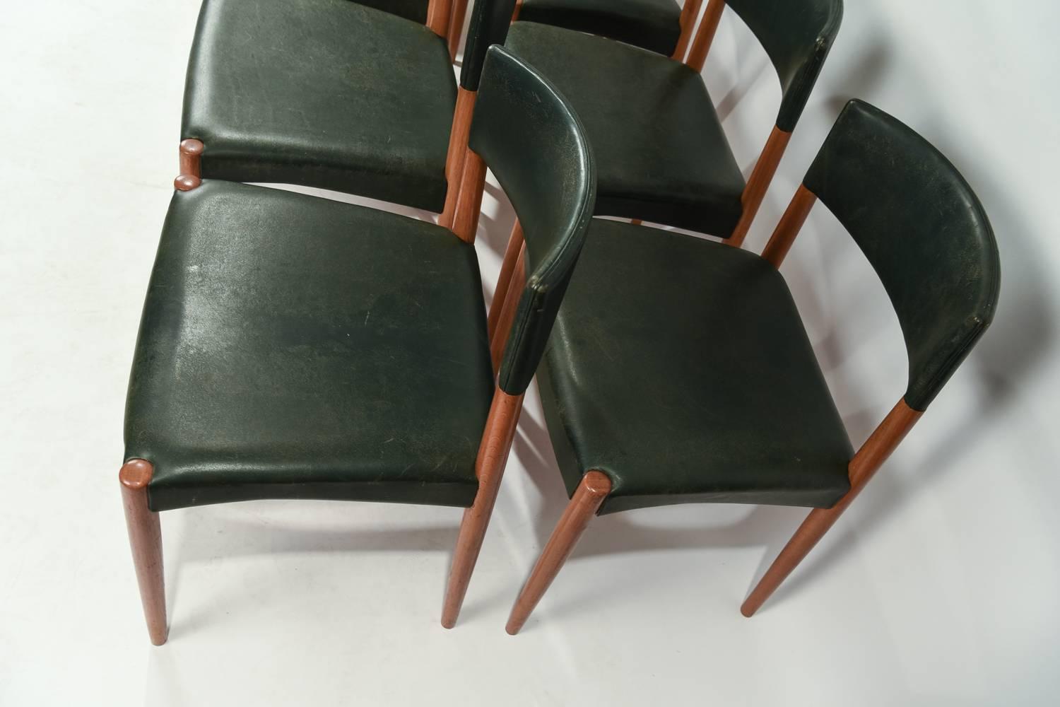 Set of Eight Ludvig Pontoppidan Leather and Oak Side Chairs 3