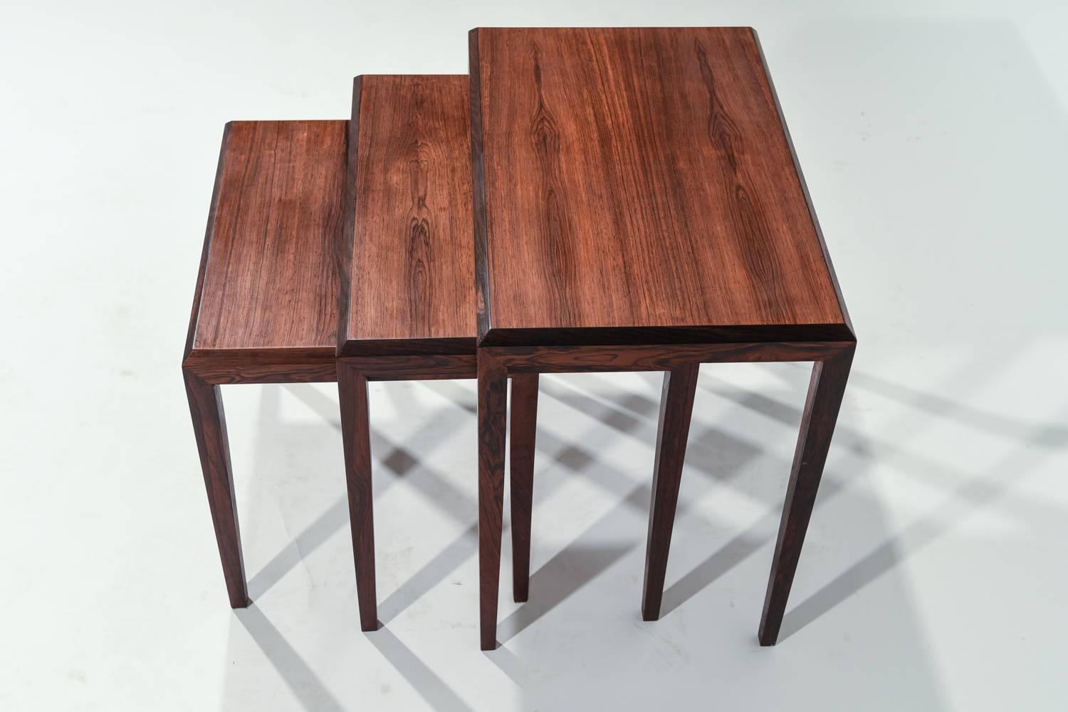 Mid-20th Century Set of Three Rosewood Nesting Tables, Johannes Andersen for CFC Mobler Silkeborg