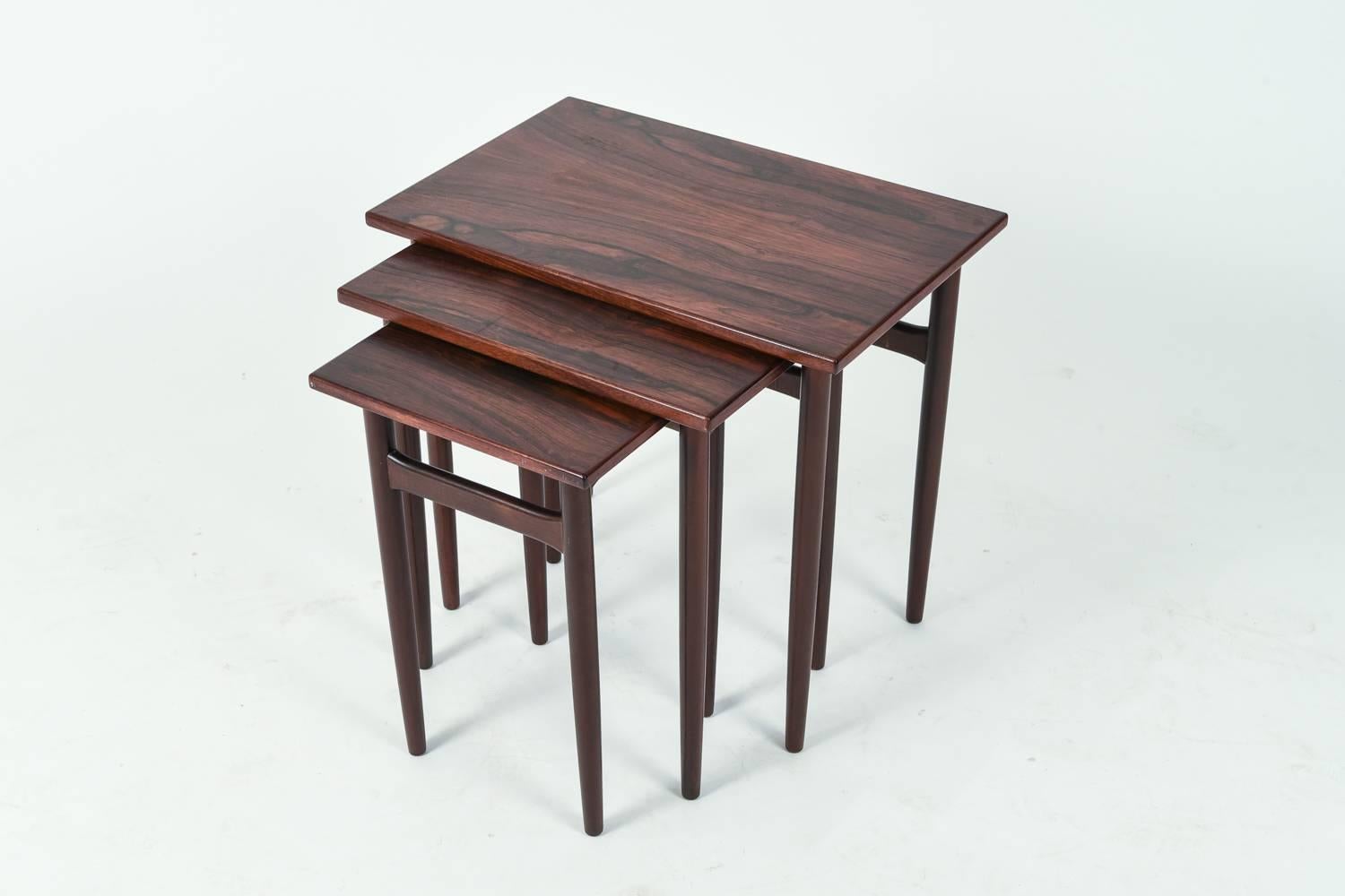 Mid-Century Modern Set of Three Danish Mid-Century Rosewood Nesting Tables