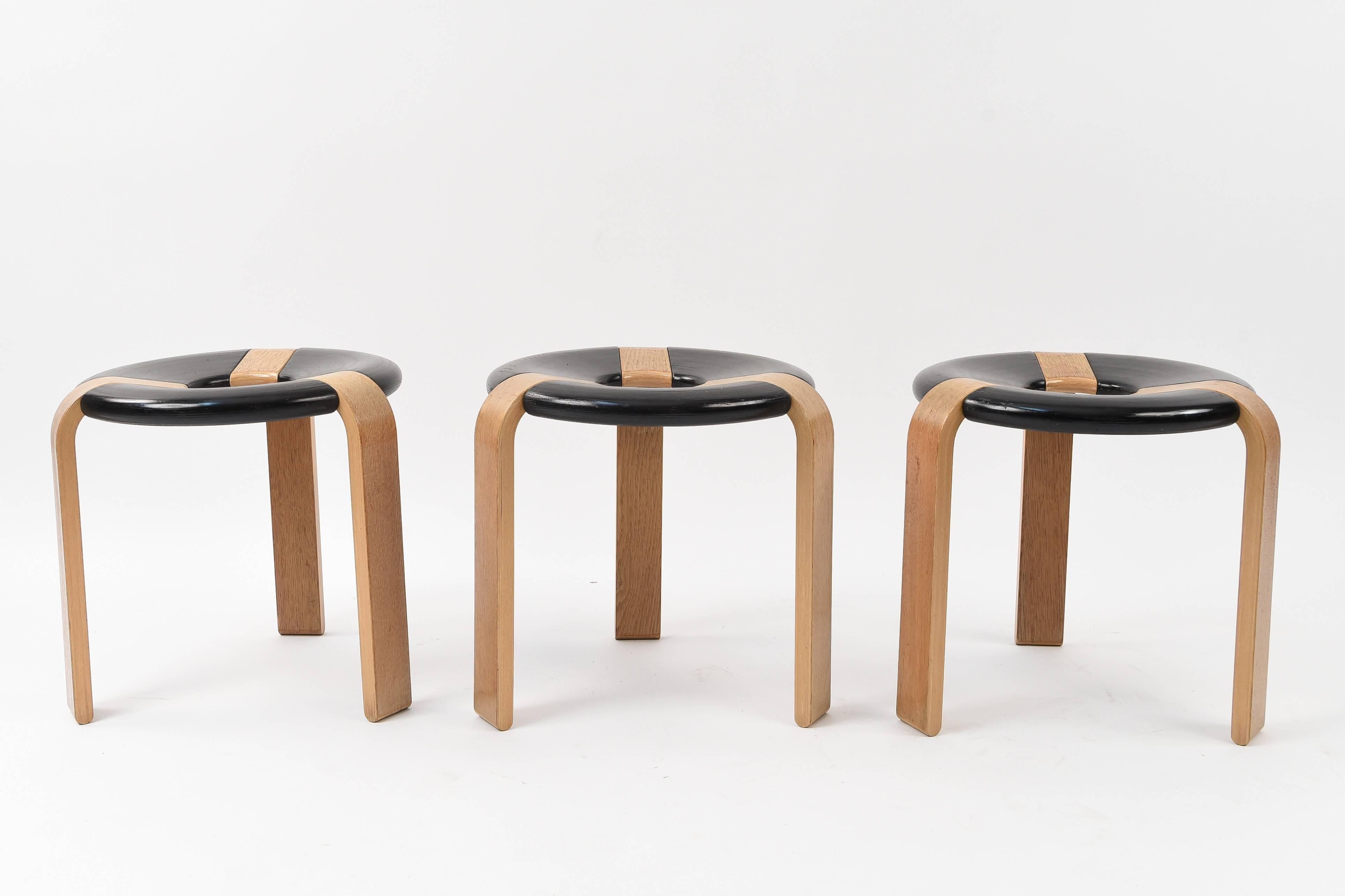 A great set of three stools all together! These rare stools in the wonderful circular design are hard to find by themselves let alone in a group like this!