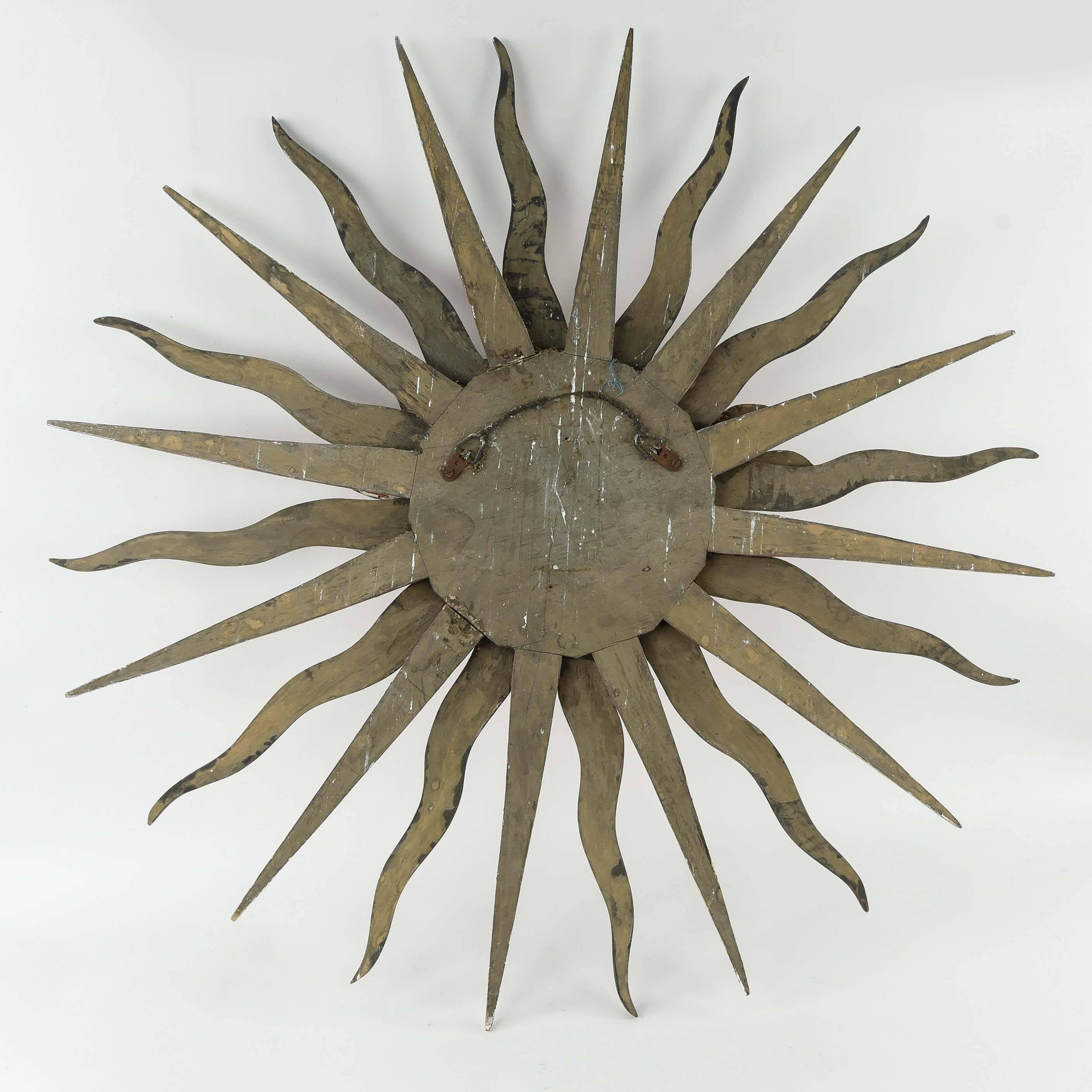 Carved Wood & Painted Sun Sculpture 1