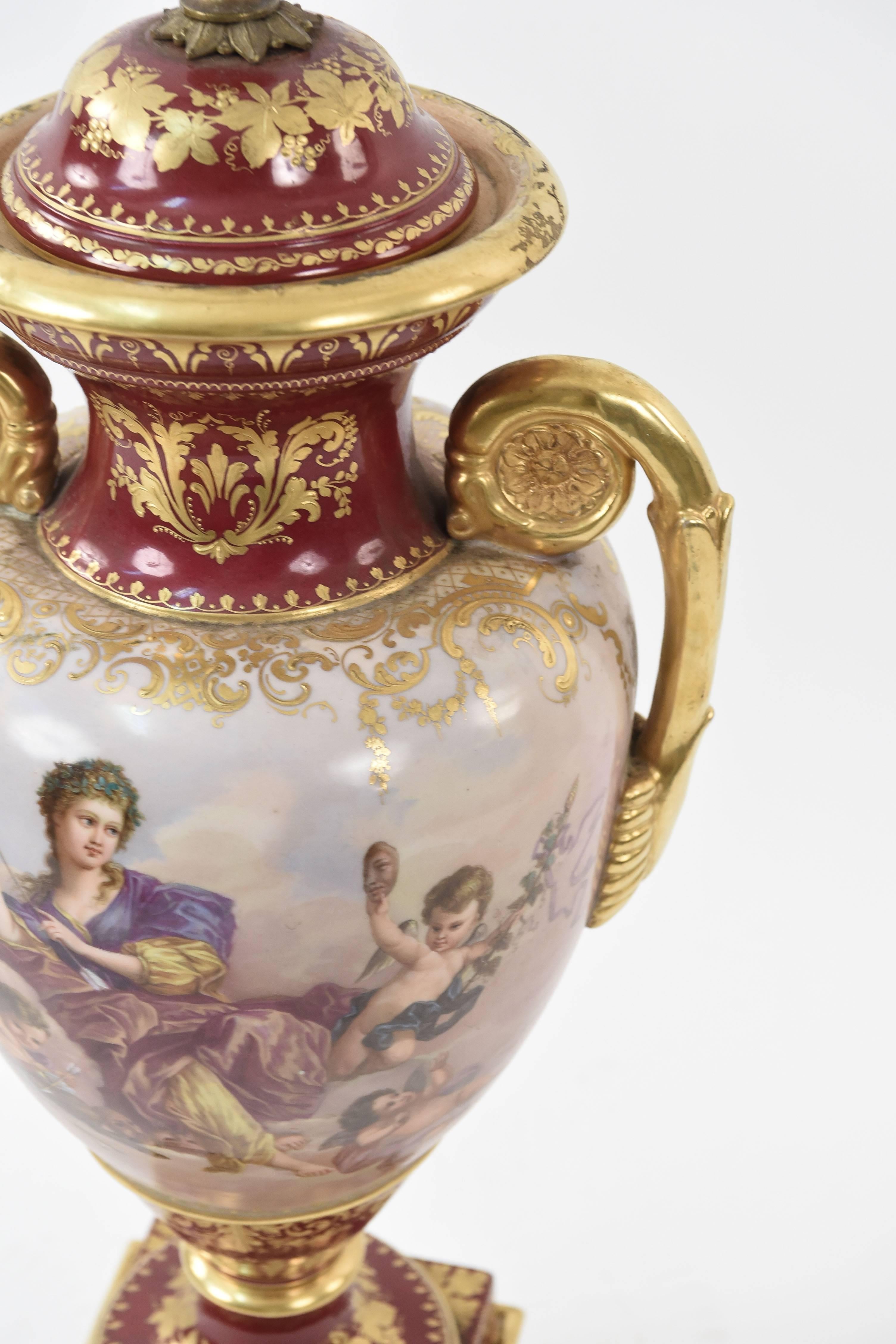 Austrian Royal Vienna Scenic Painted Lidded Urn