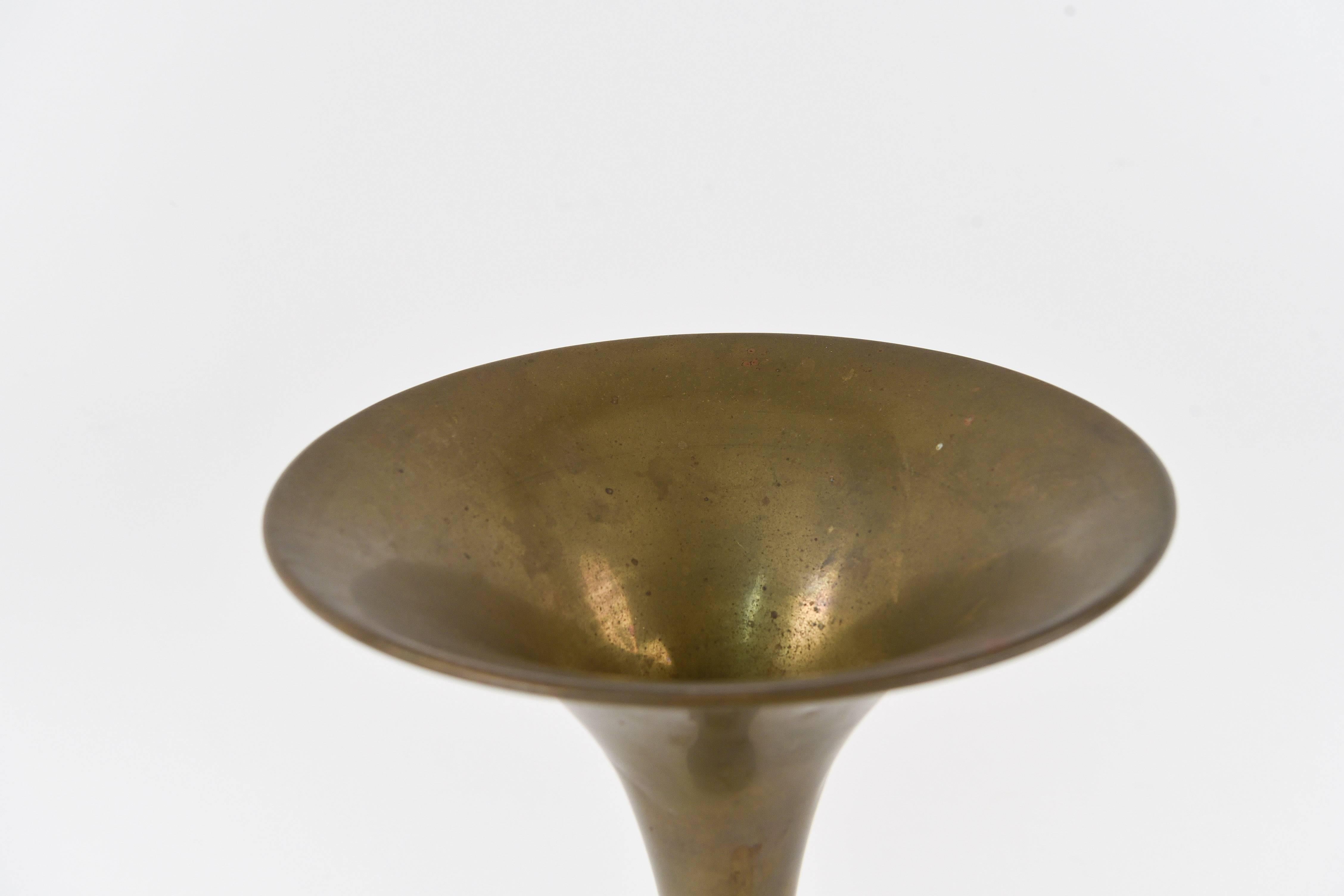 A very nice form, this Japanese brass vase could have also been a lamp base at one time and may need a liner to hold water, but just as it sits it would make a wonderful addition to any sculpture collection.
