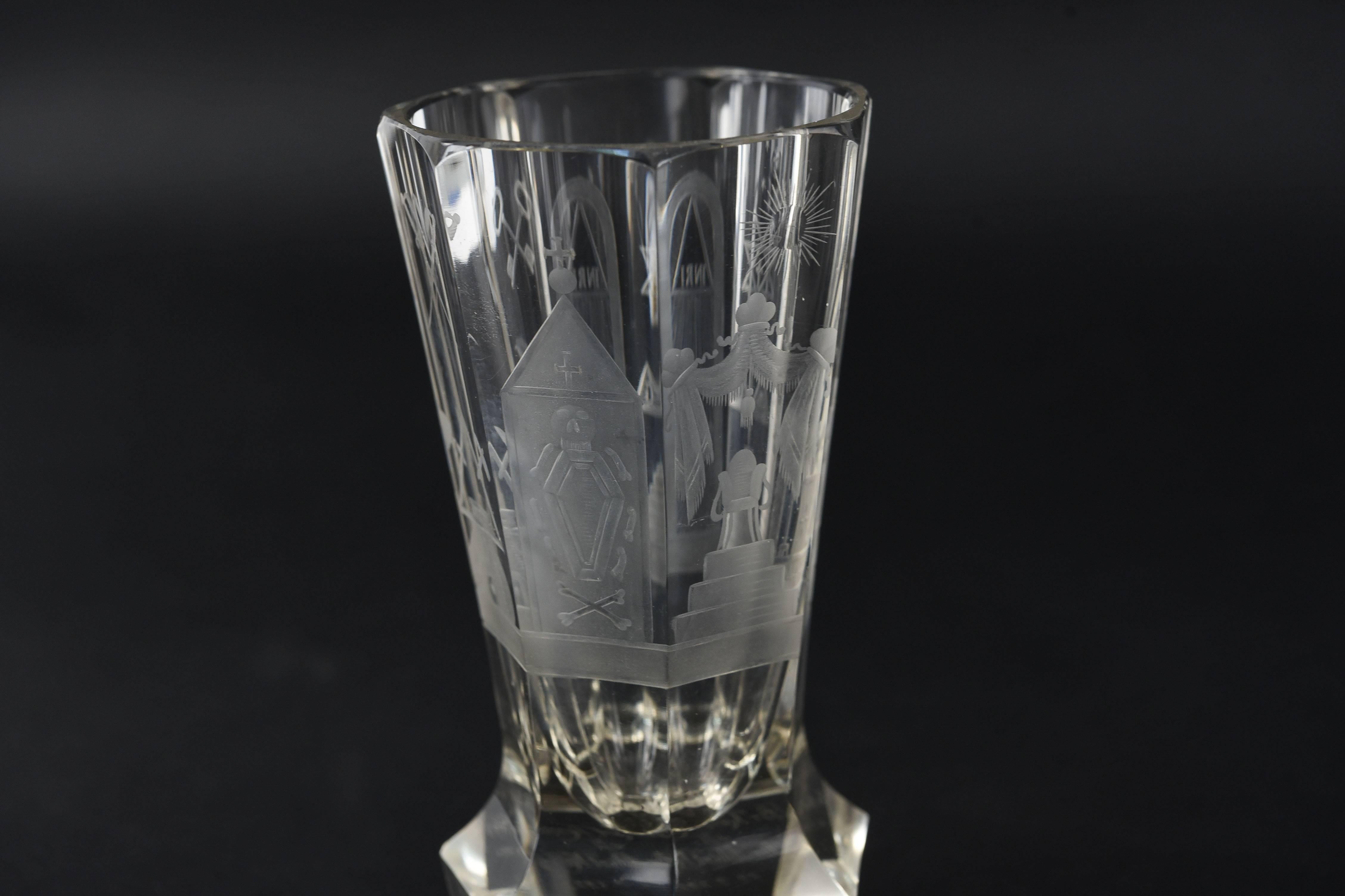 Masonic Etched Glass Fraternal Goblet 3