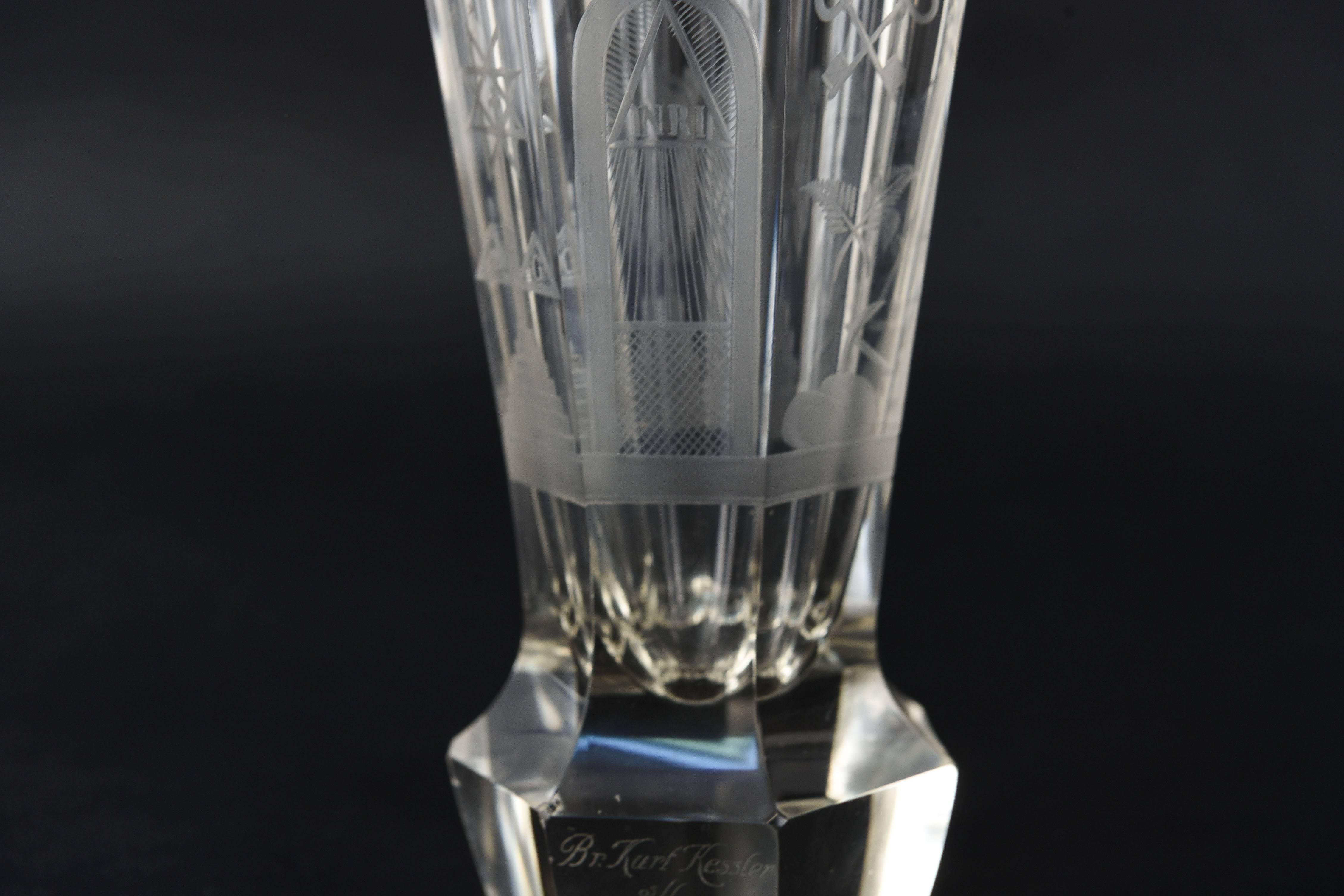 Masonic Etched Glass Fraternal Goblet In Good Condition In Norwalk, CT