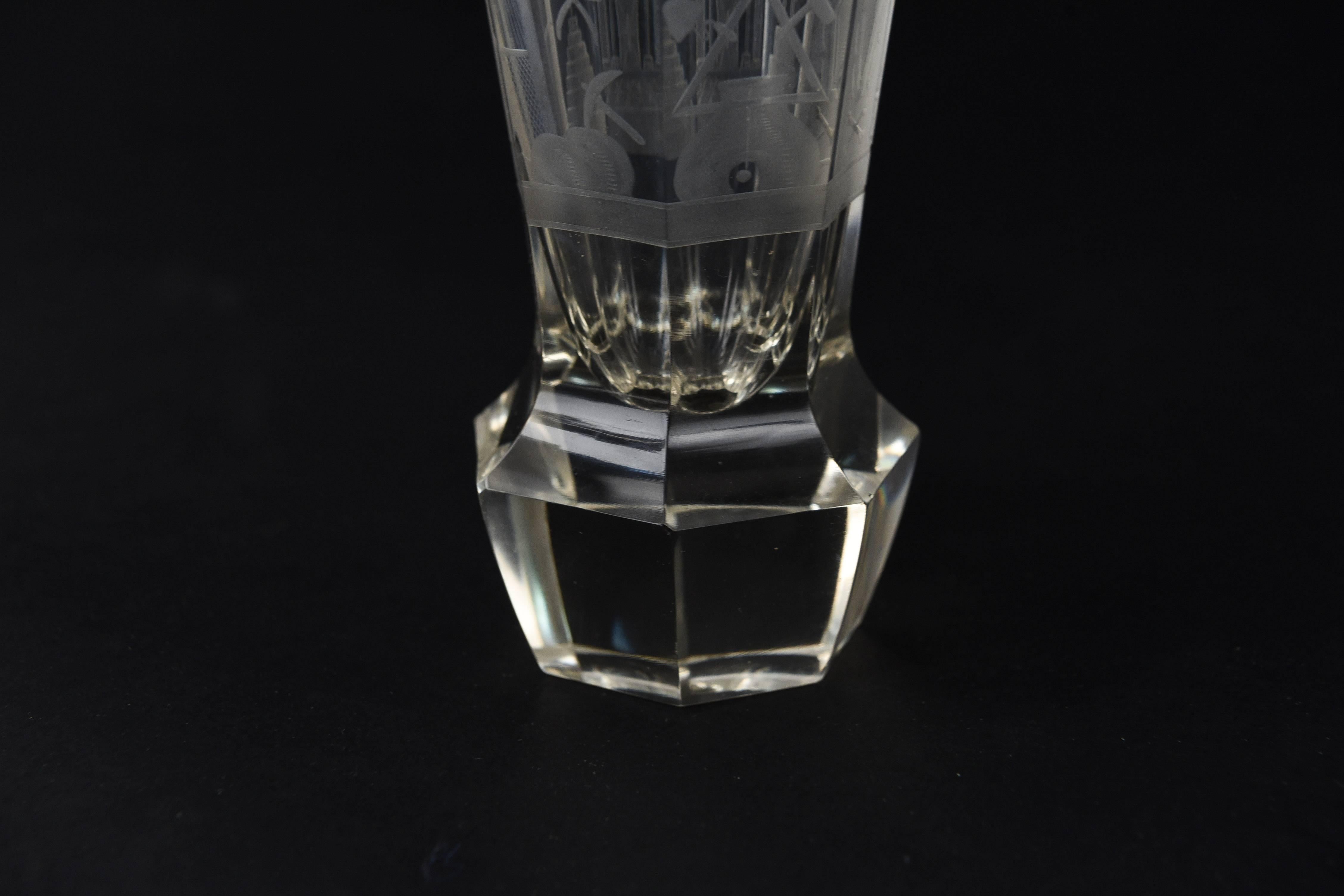 Masonic Etched Glass Fraternal Goblet 2