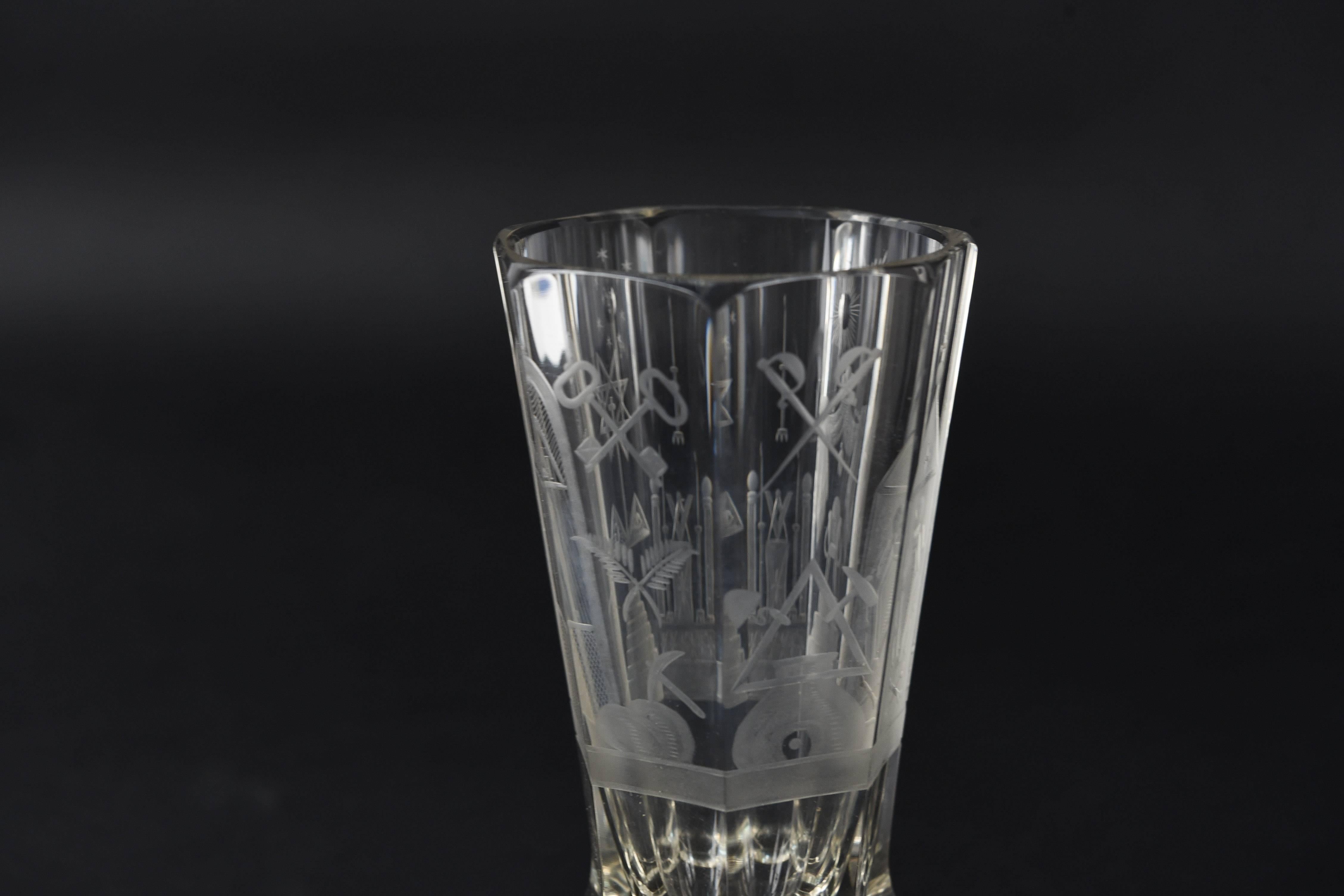 Masonic Etched Glass Fraternal Goblet 1