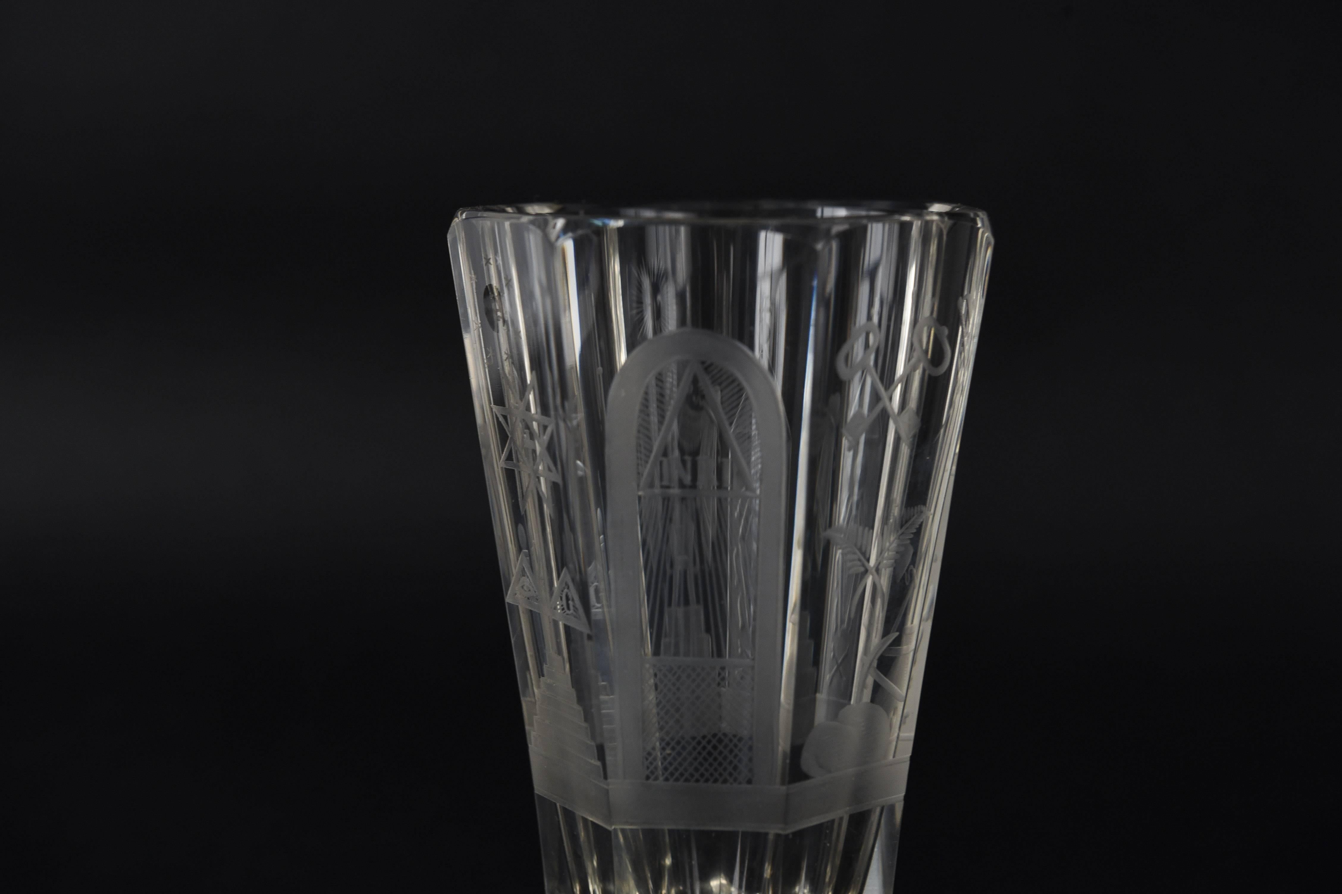 19th Century Masonic Etched Glass Fraternal Goblet