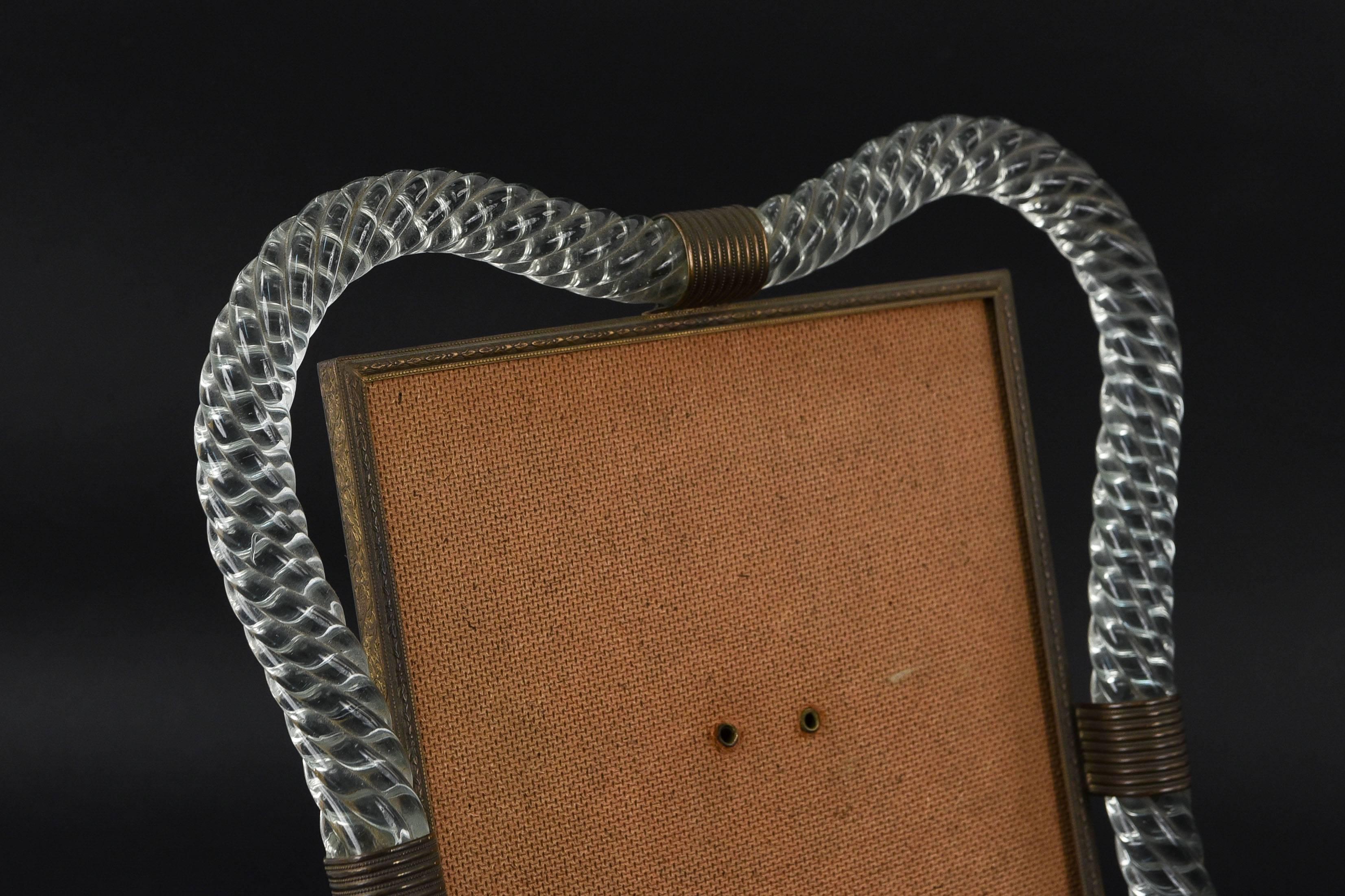 A beautiful picture frame with a twisted glass rope surround made in the mid-20th century in Italy.