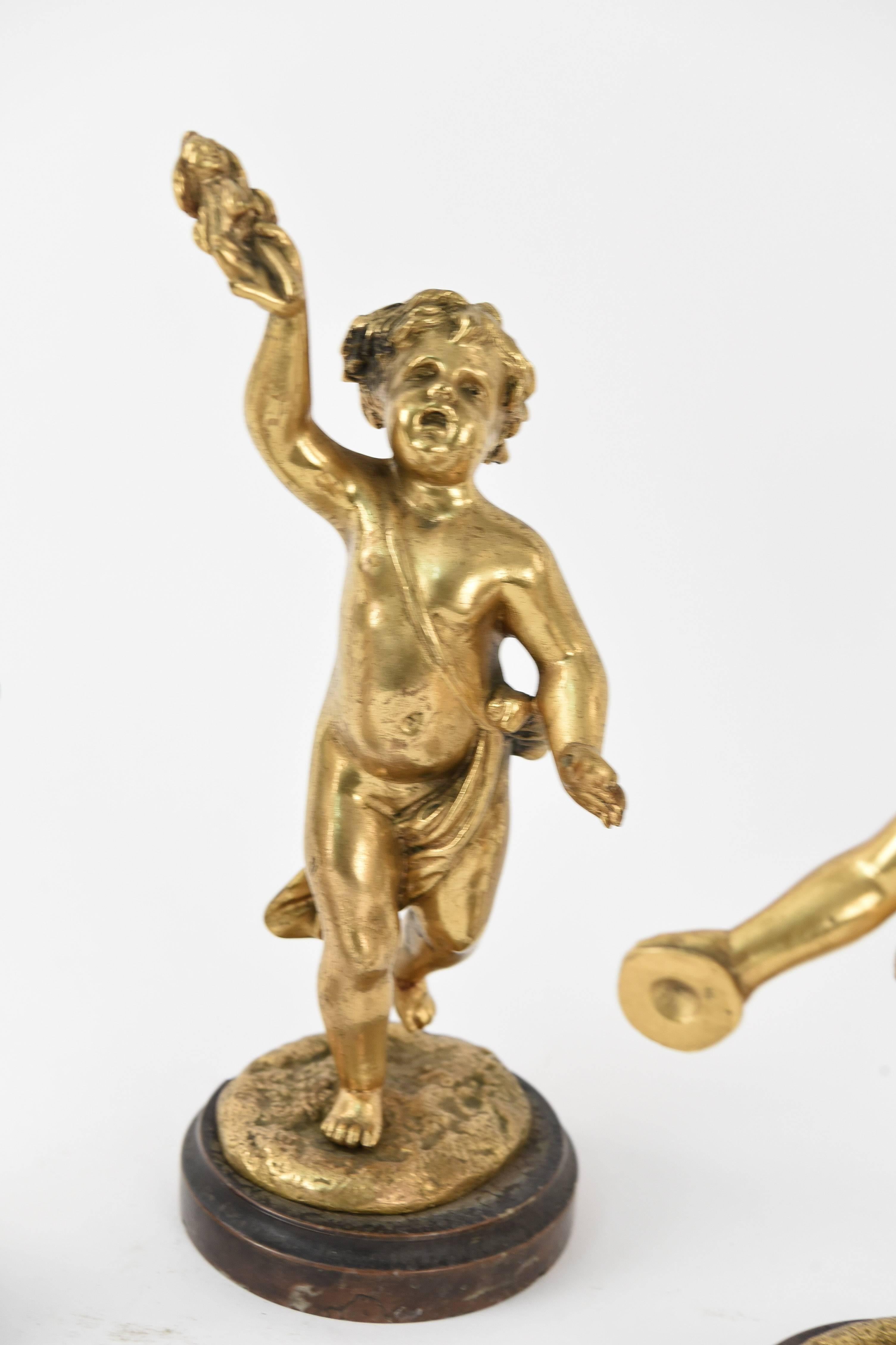 19th Century After Clodion Gilt Bronze Cherub Sculptures