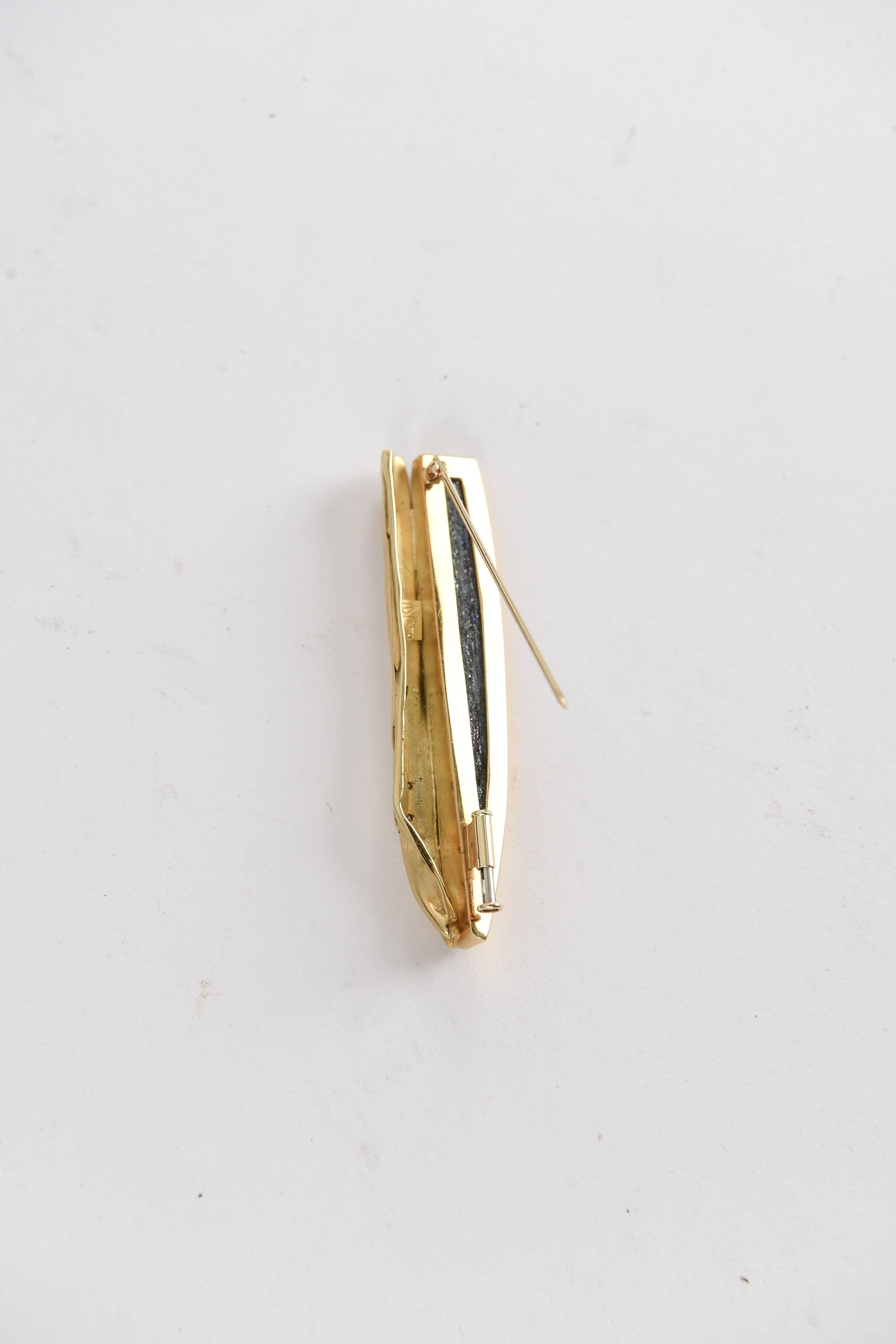 Mid-Century Modern 18 Karat Gold and Druzy Quartz Brutalist Abstract Design Lapel Pin For Sale