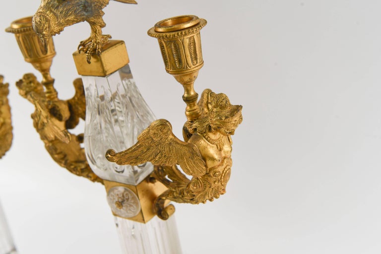 Rock Crystal and Ormolu French Eagle Candelabra For Sale 2