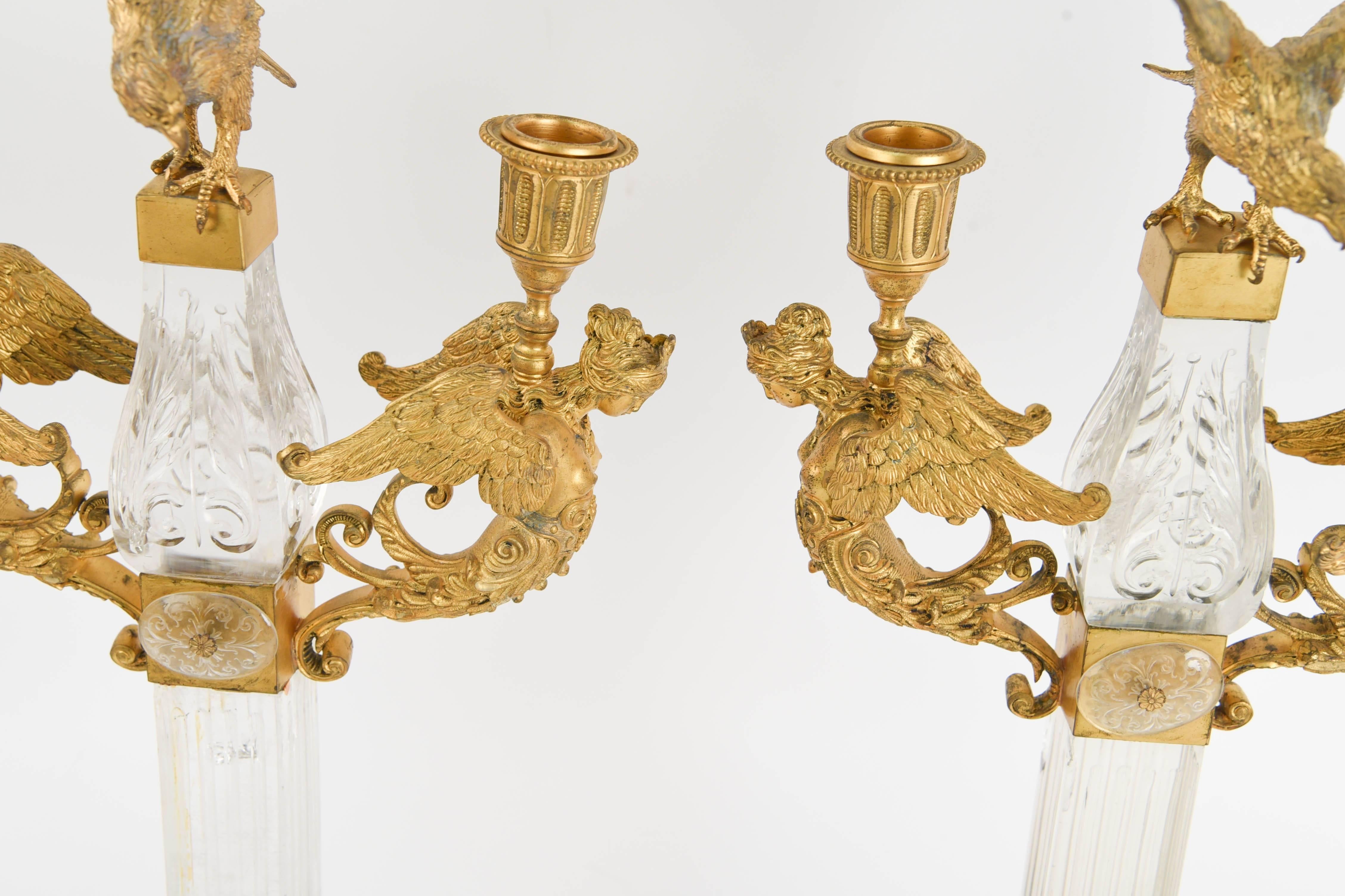 Rock Crystal and Ormolu French Eagle Candelabra In Good Condition In Norwalk, CT