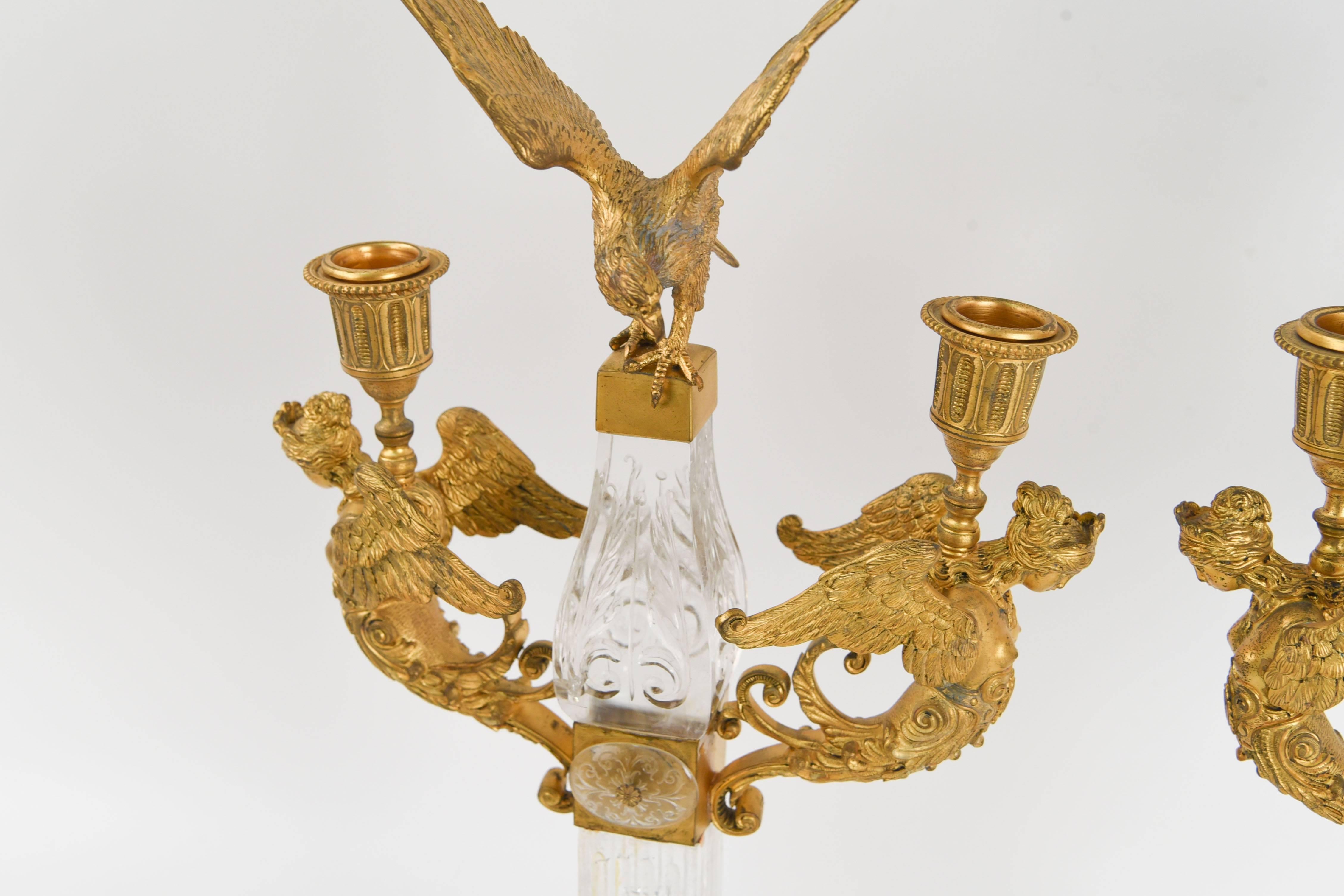 Early Victorian Rock Crystal and Ormolu French Eagle Candelabra
