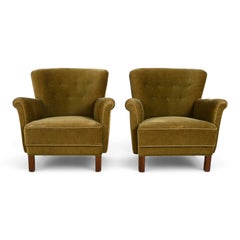 Par de sillones de descanso daneses de roble de Fritz Hansen, de alrededor de la década de 1940