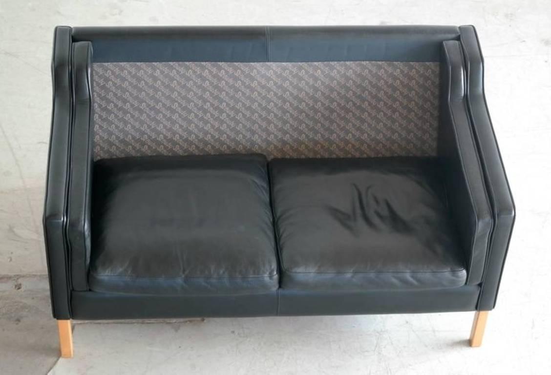 Børge Mogensen Model 2212 Style Two-Seat Sofa in Black Leather by Stouby 3