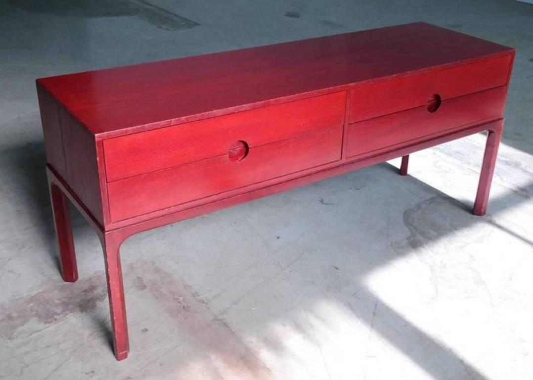 Red Stained Oak Low Sideboard or Console by Kai Kristiansen for Aksel Kjersgaard In Excellent Condition In Norwalk, CT