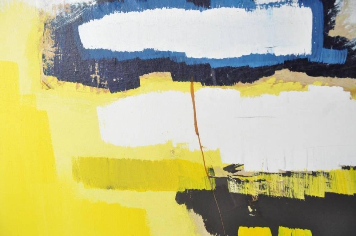 Mid-Century Modern Louise S. Bradley Yellow and Black Abstract Painting, 1966