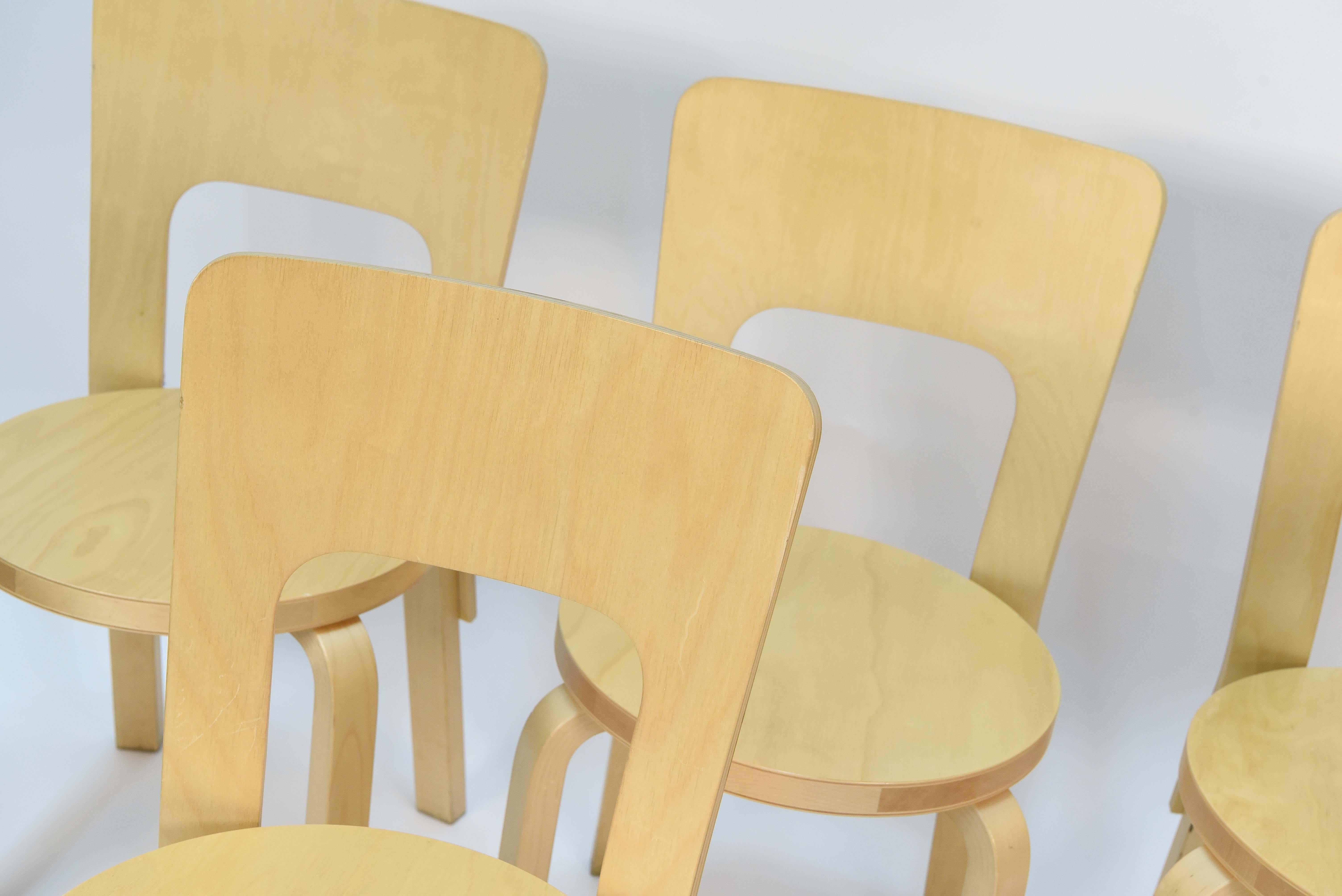 Mid-Century Modern Set of Six Alvar Aalto for Artek High Back Chairs Model 66