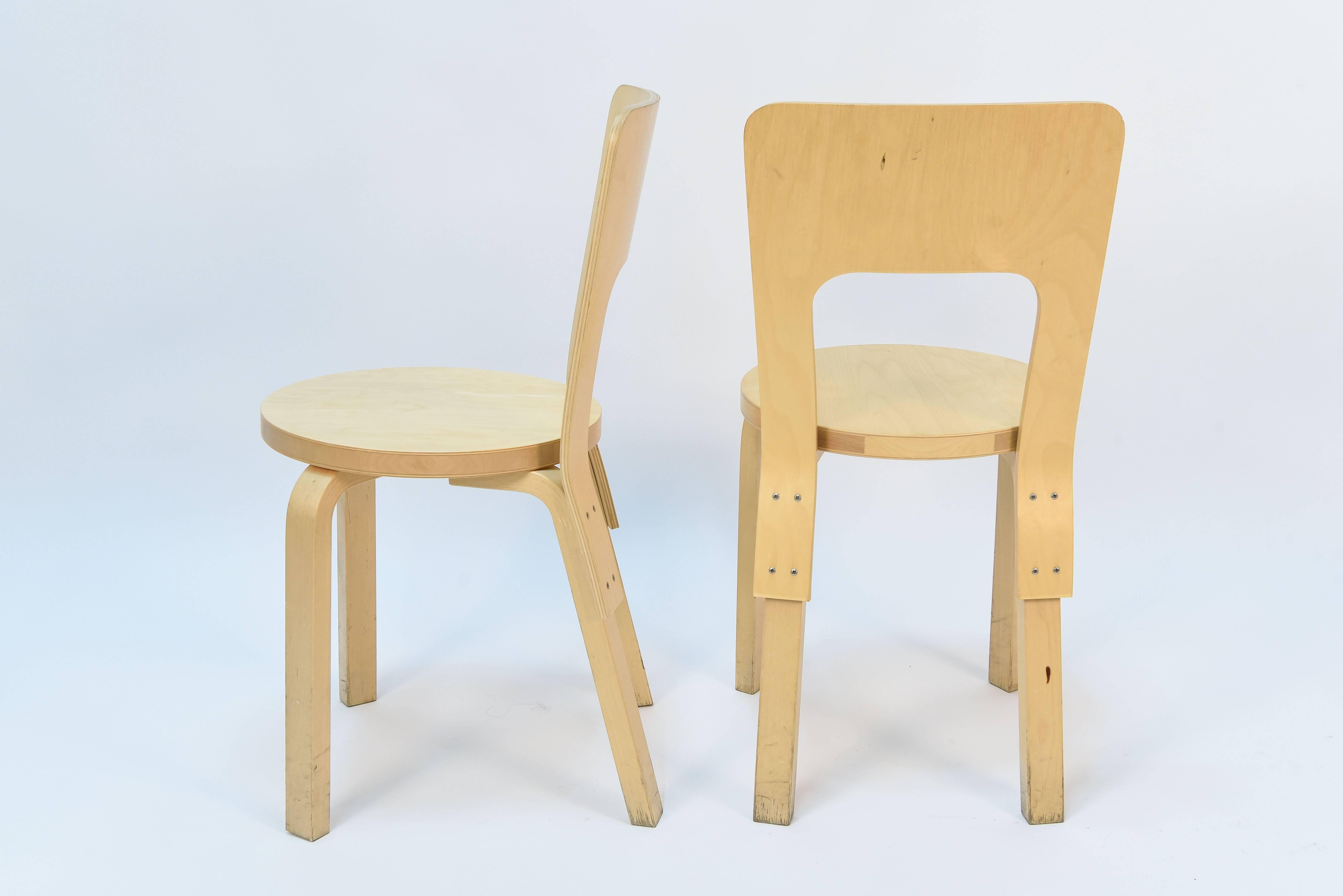 Birch Set of Six Alvar Aalto for Artek High Back Chairs Model 66