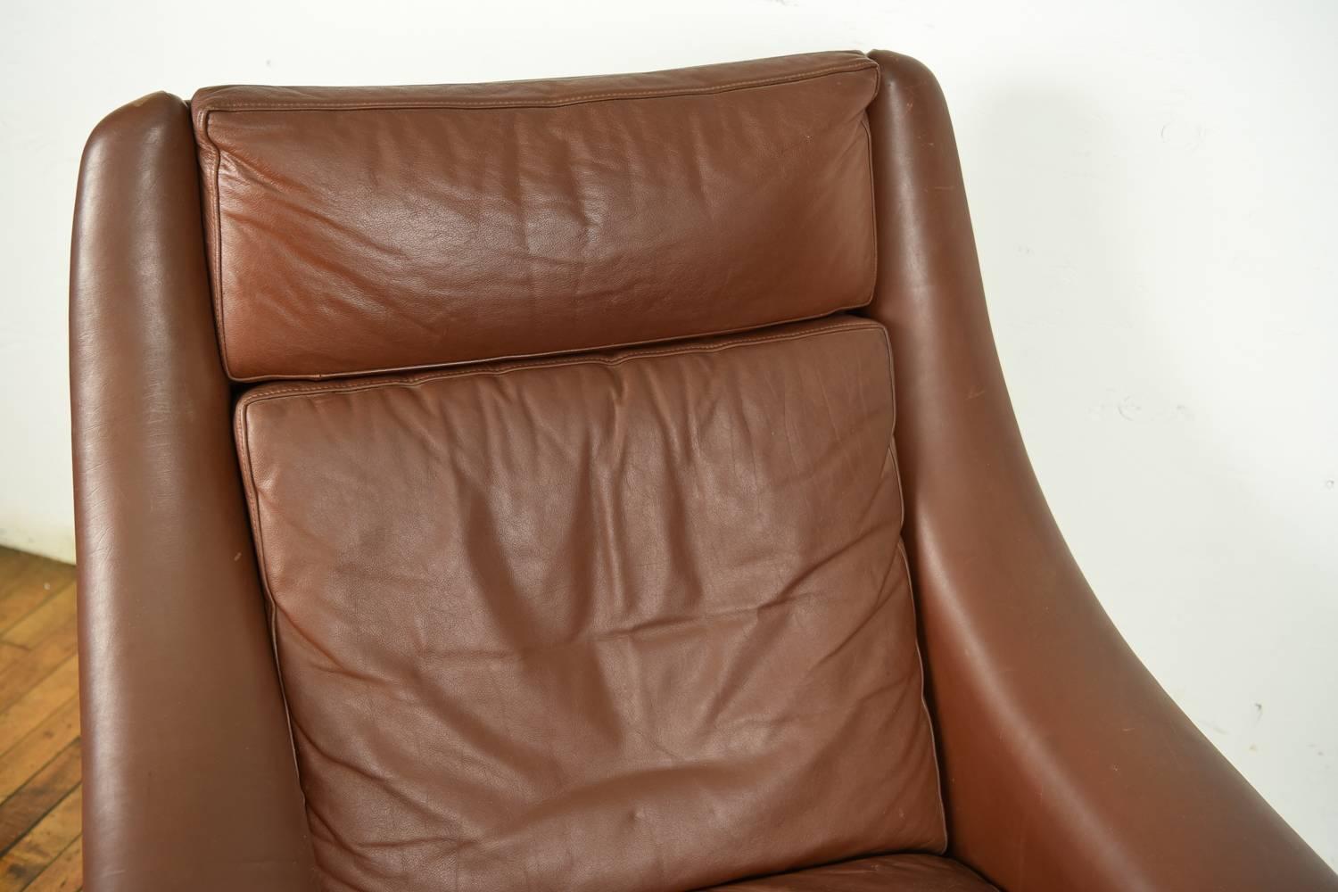 Mid-Century Modern Aage Christensen Model Ambassador High Back Lounge Chair in Chocolate Leather