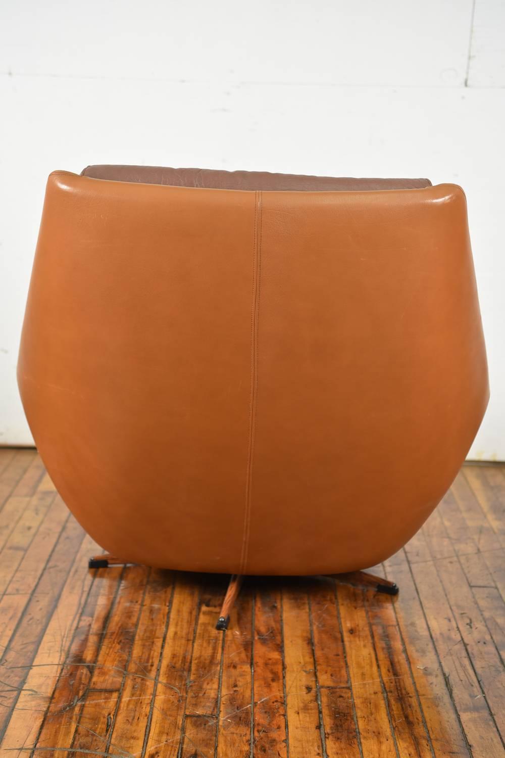 Danish Mid-Century Leather Lounge Chair and Ottoman 3