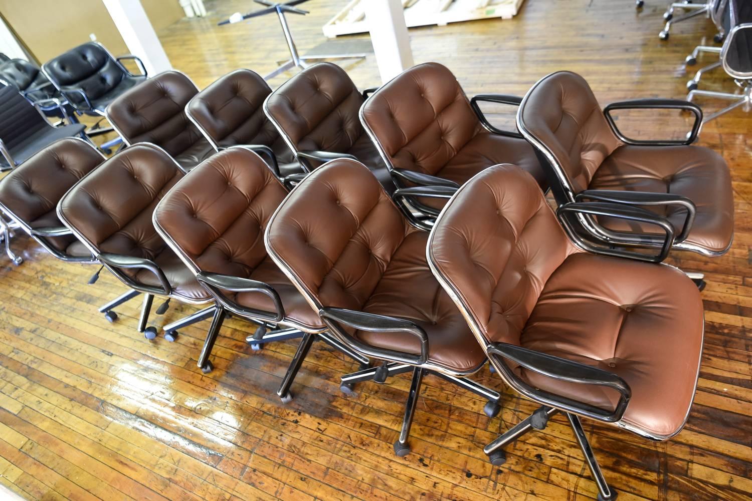 Ten Charles Pollock for Knoll Executive Office Chairs in Brown Leather 6