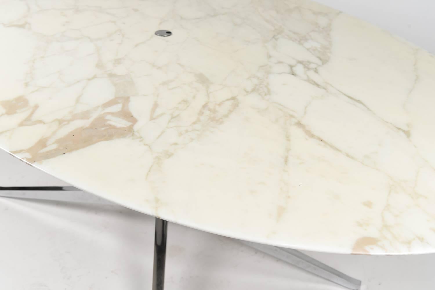 20th Century Florence Knoll White Marble Oval Table or Desk on Chromed Steel Base