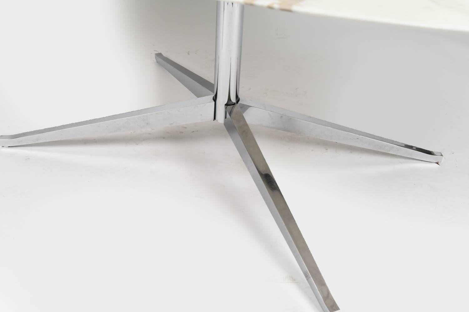 Florence Knoll White Marble Oval Table or Desk on Chromed Steel Base 1