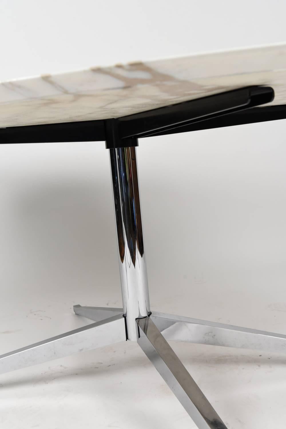 Florence Knoll White Marble Oval Table or Desk on Chromed Steel Base 4