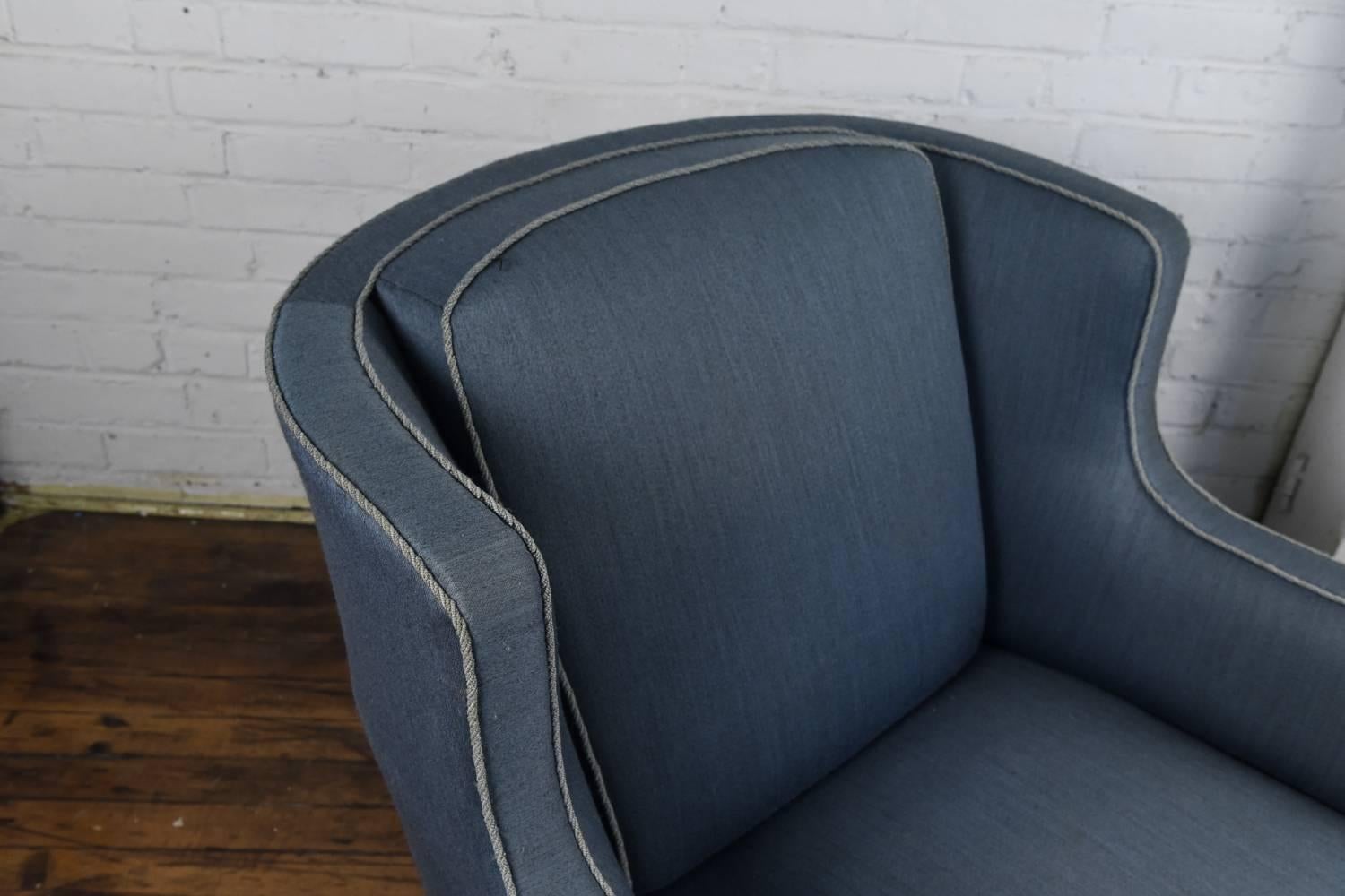 Mid-Century Modern Danish Mid-Century Blue Upholstered Oversized Lounge Chair
