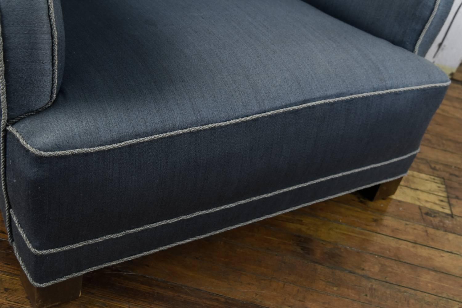 Danish Mid-Century Blue Upholstered Oversized Lounge Chair 1