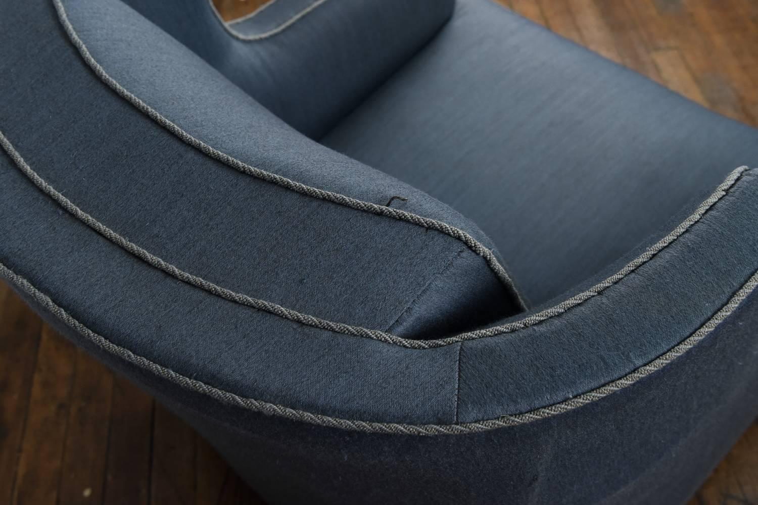 Danish Mid-Century Blue Upholstered Oversized Lounge Chair 2