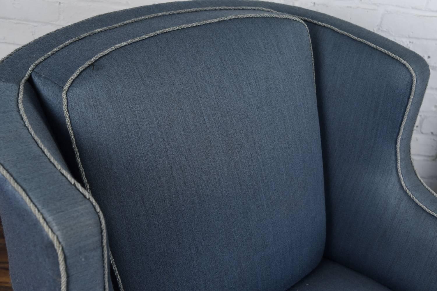 Danish Mid-Century Blue Upholstered Oversized Lounge Chair 3