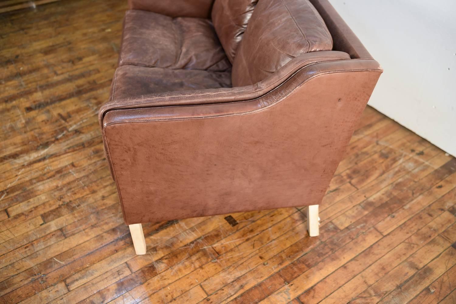 Danish Leather Sofa by Mogens Hansen, 1980s In Good Condition In Norwalk, CT