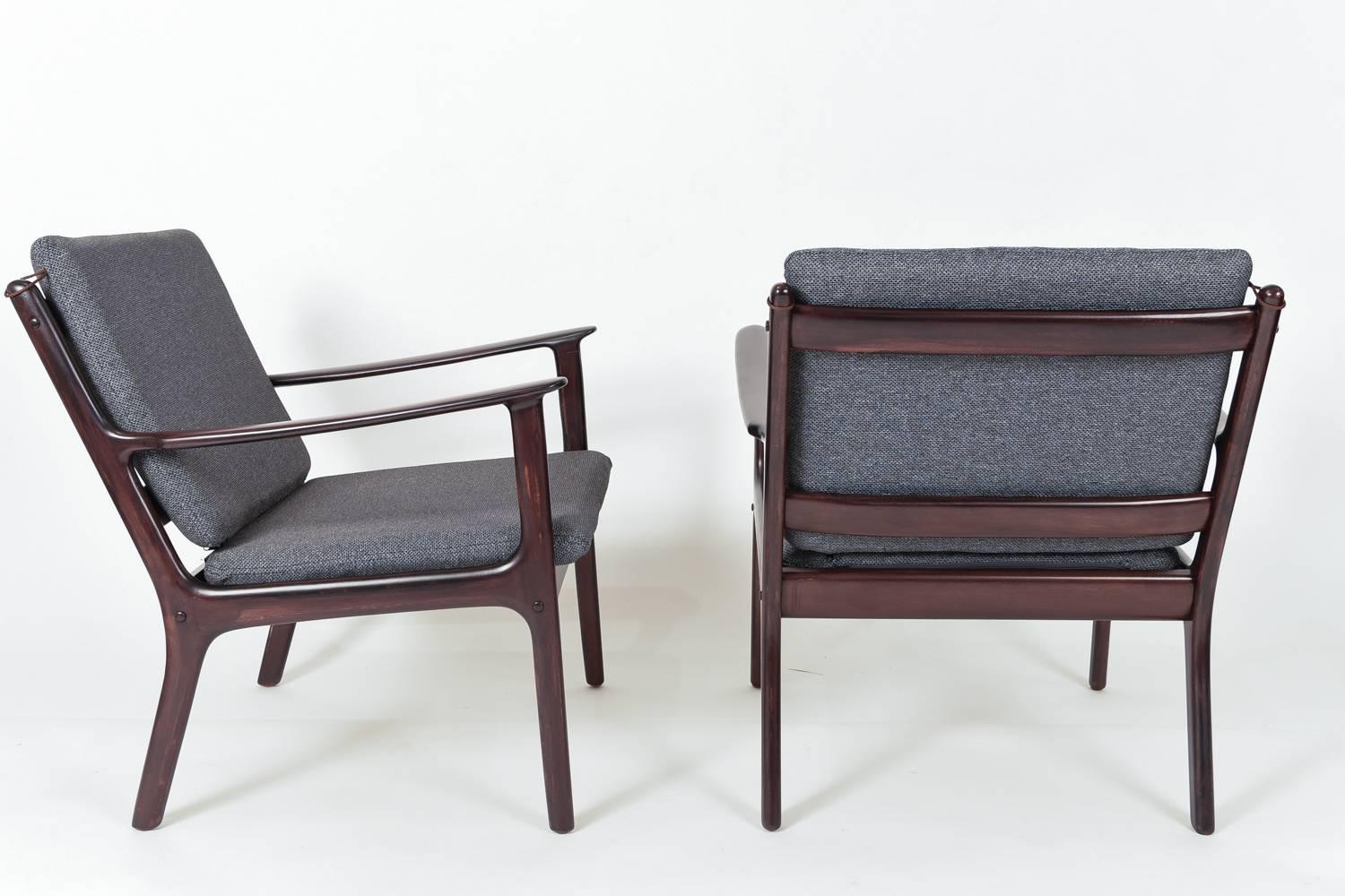 Wool Pair of Ole Wanscher Easy Chairs Model Pj112 in Mahogany