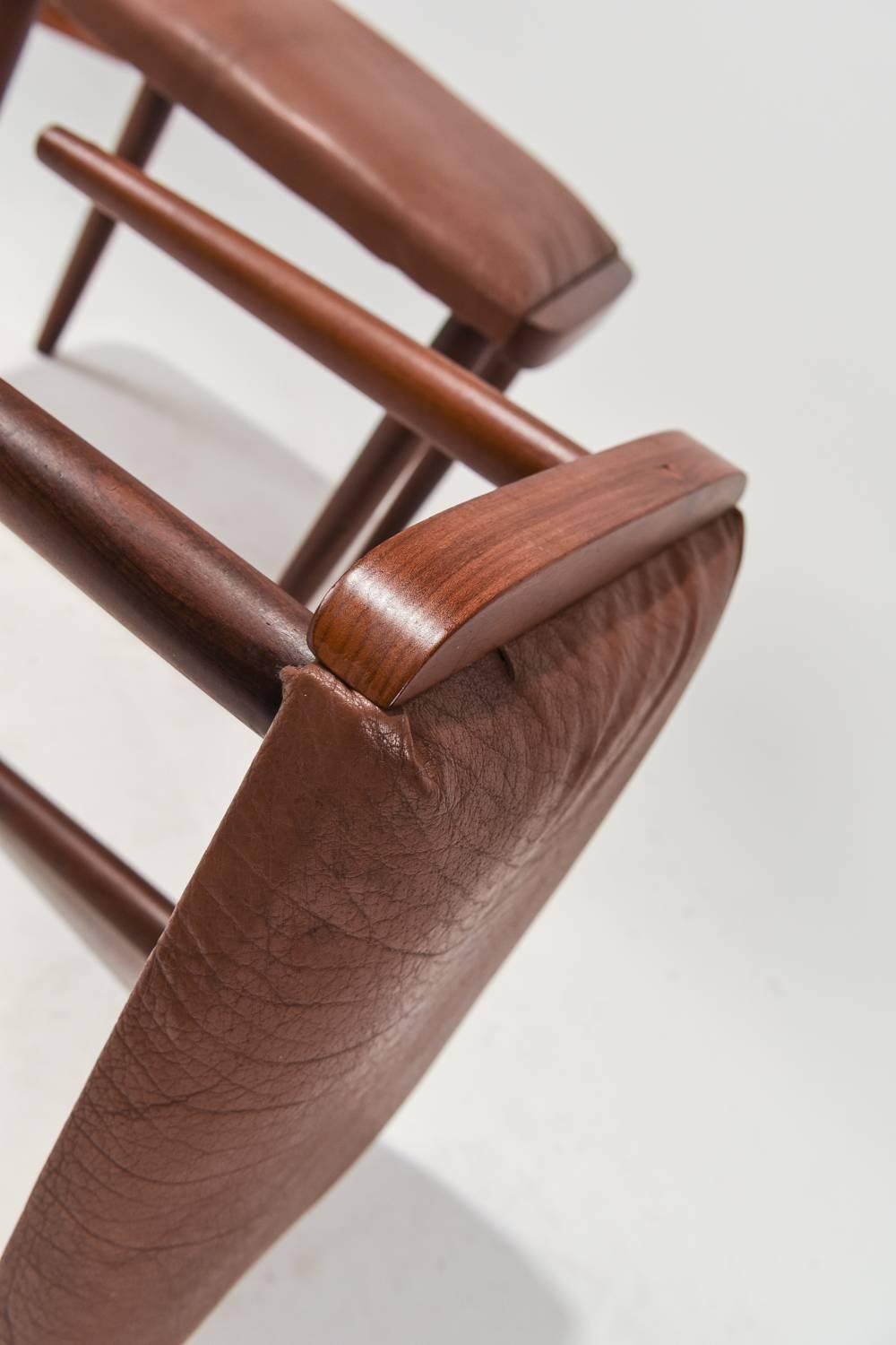 Pair of Danish Mid-Century Teak and Leather Stools 2